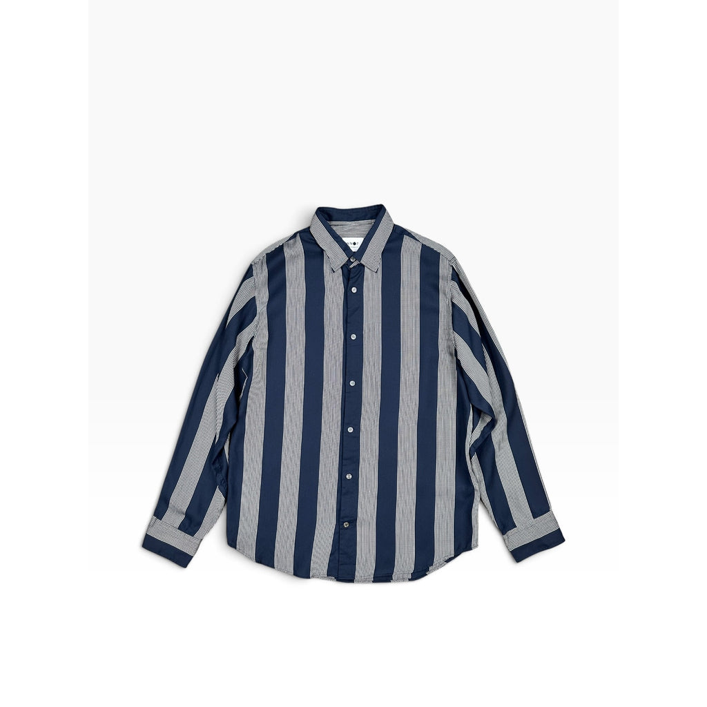NN07 No Nationality Ericco Stripe Pocket Shirt in Navy, Gray — Size Large // Preowned