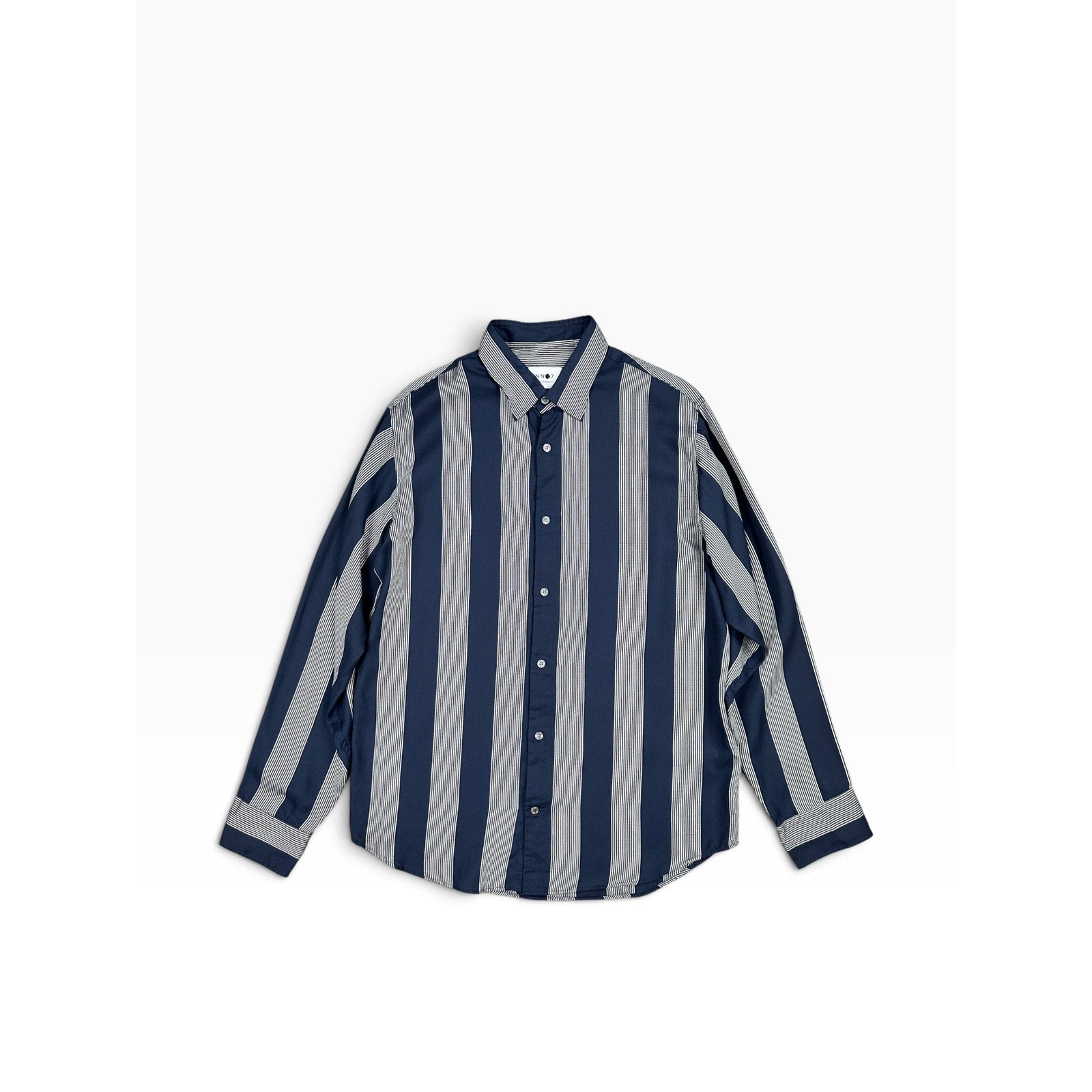 NN07 No Nationality Ericco Stripe Pocket Shirt in Navy, Gray — Size Large // Preowned