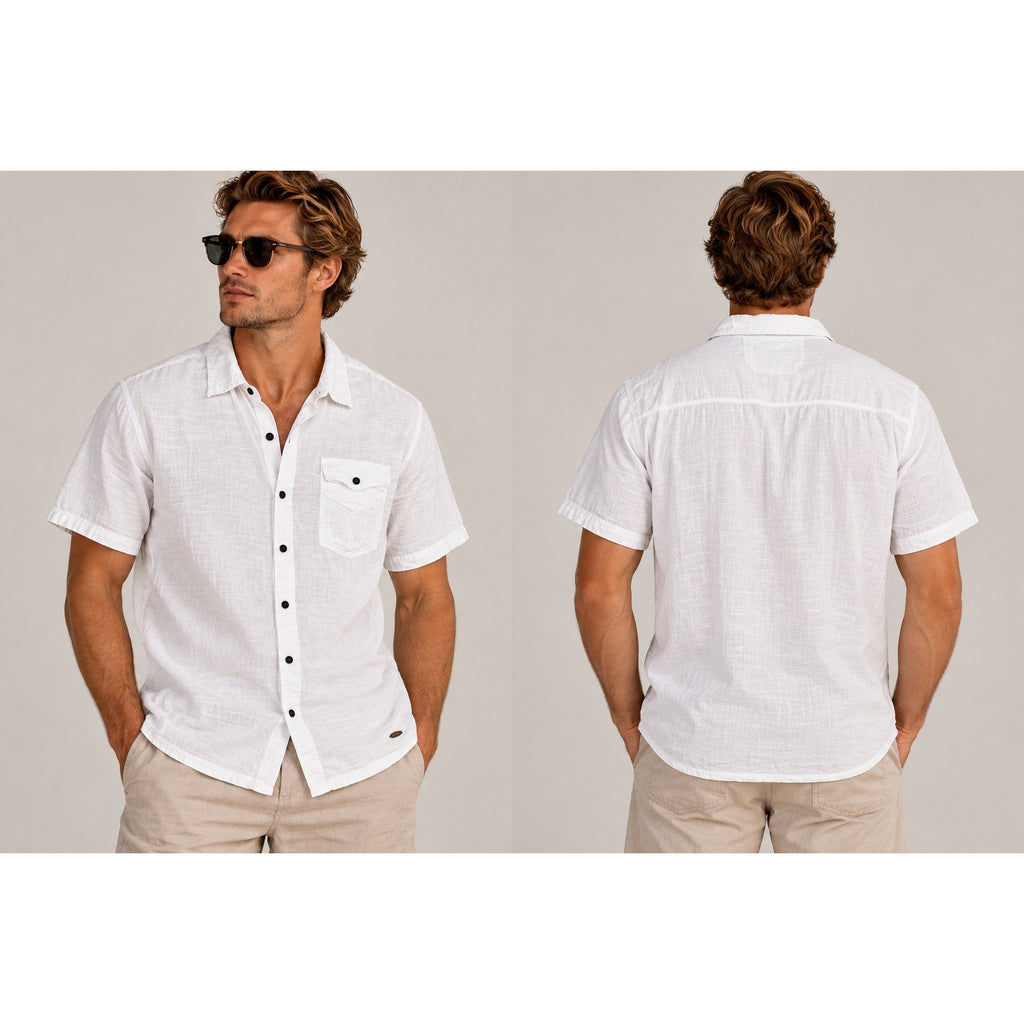 Blanco by Nature Lino Short Sleeve Button Down Shirt — Size 2XL