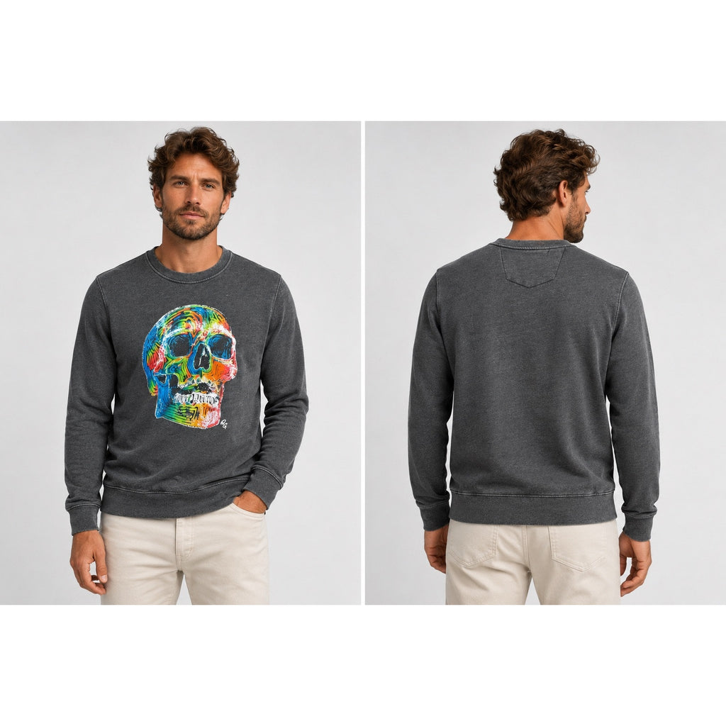 Robert Graham Neon Bones Graphic Long Sleeve Sweatshirt in Charcoal — Size Medium
