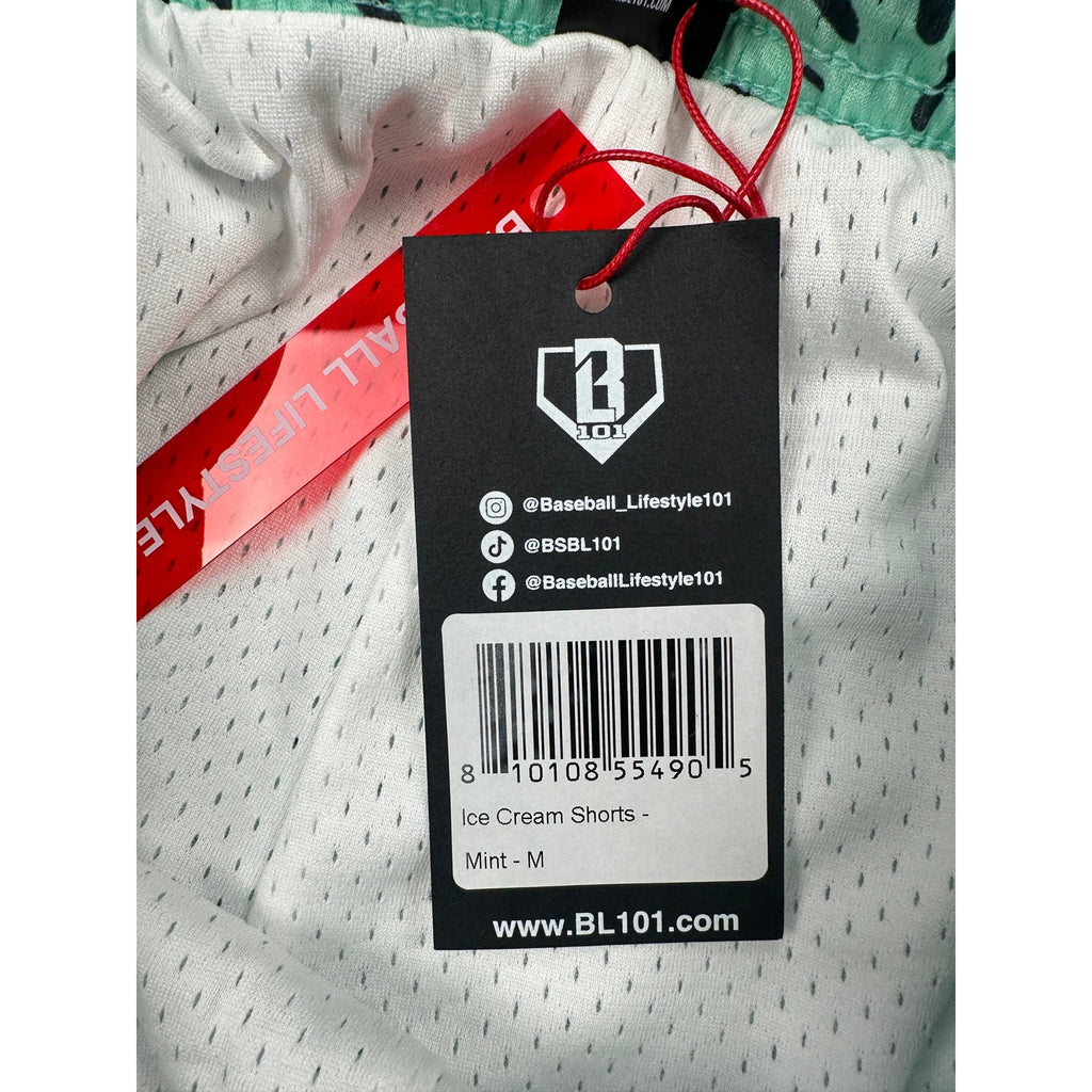 Baseball Lifestyle 101 Ice Cream Mesh Athletic Shorts in Mint Green — Size Medium