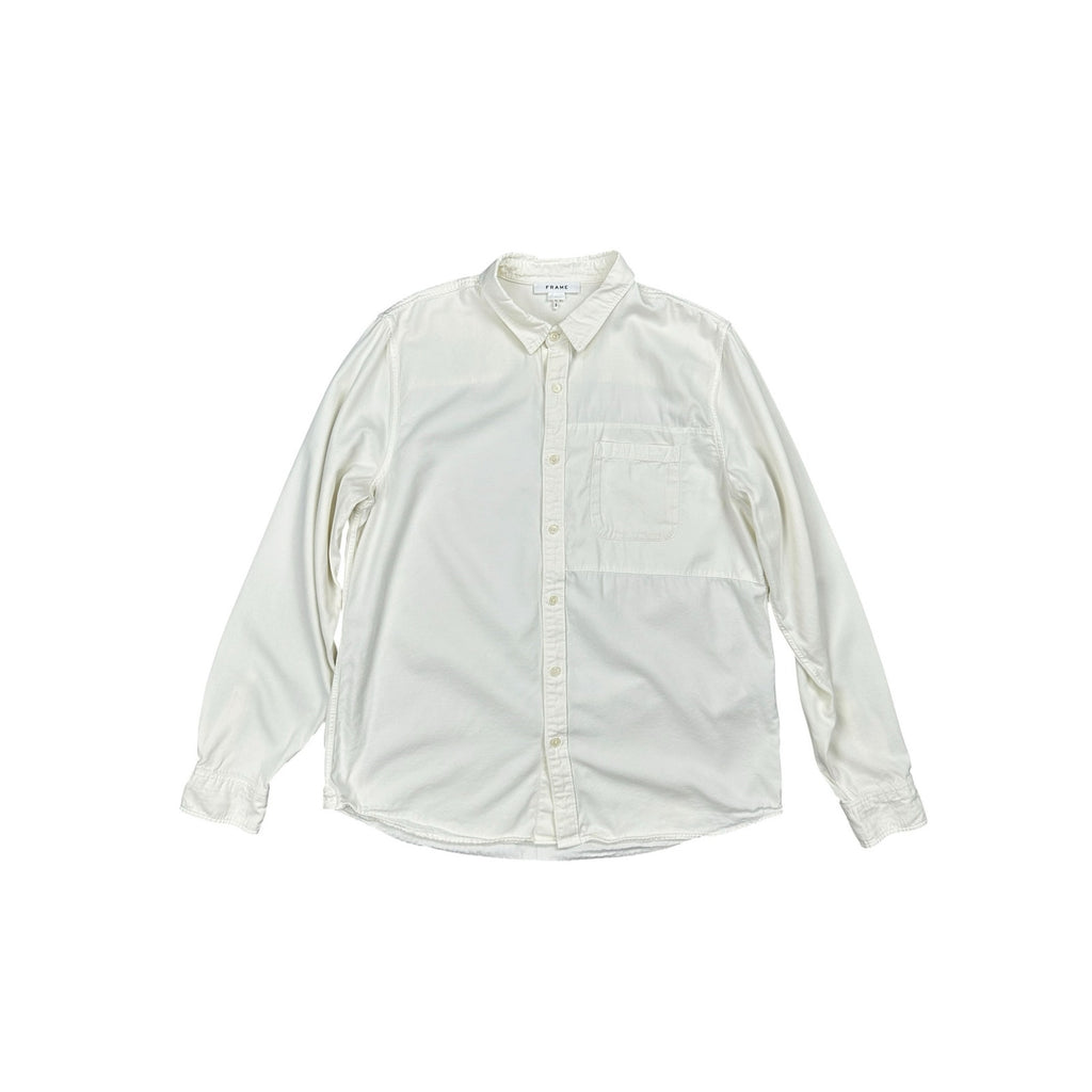 FRAME Classic Fit Tonal Blacking Shirt in Light Cream, Off White — Size XL // Preowned