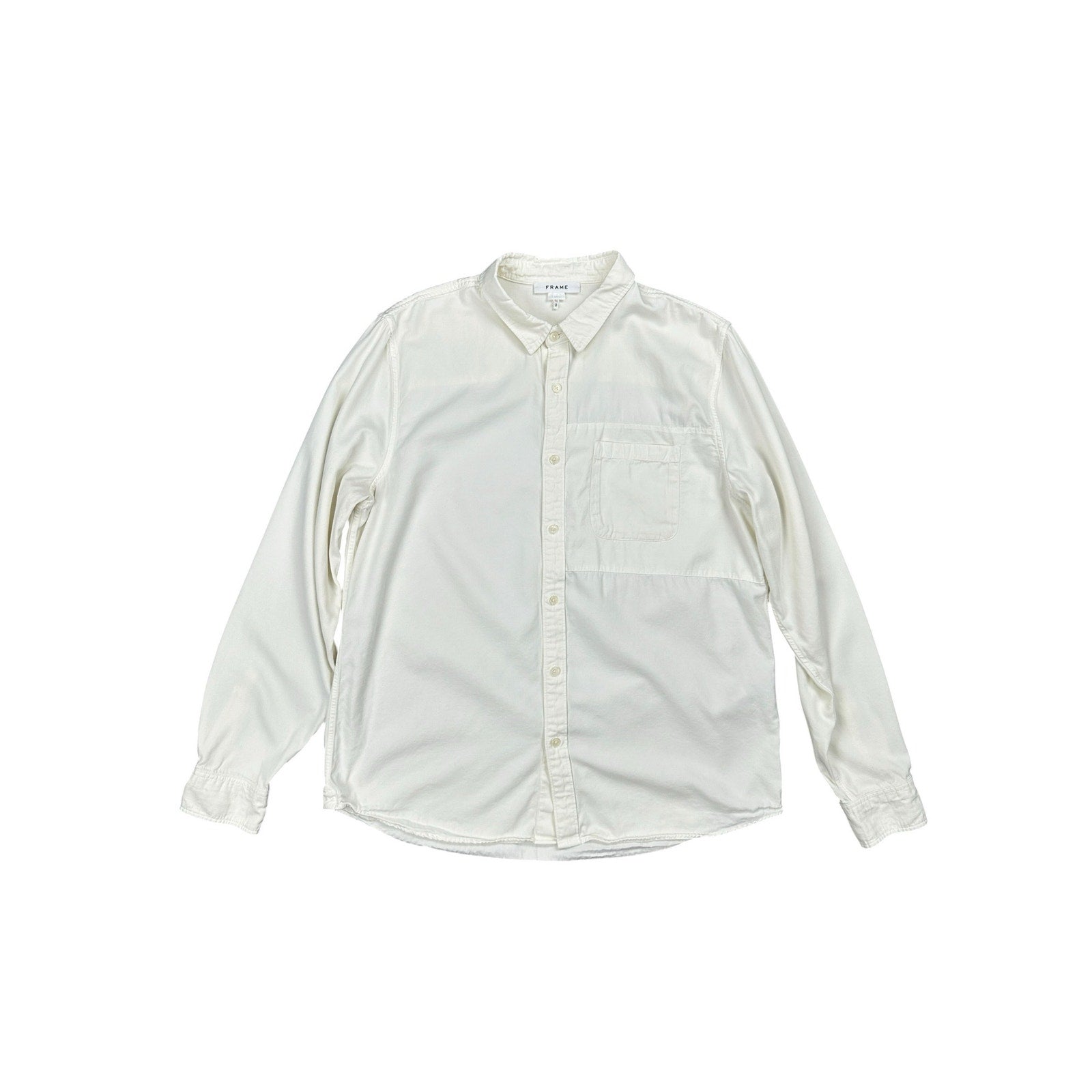 FRAME Classic Fit Tonal Blacking Shirt in Light Cream, Off White — Size XL // Preowned