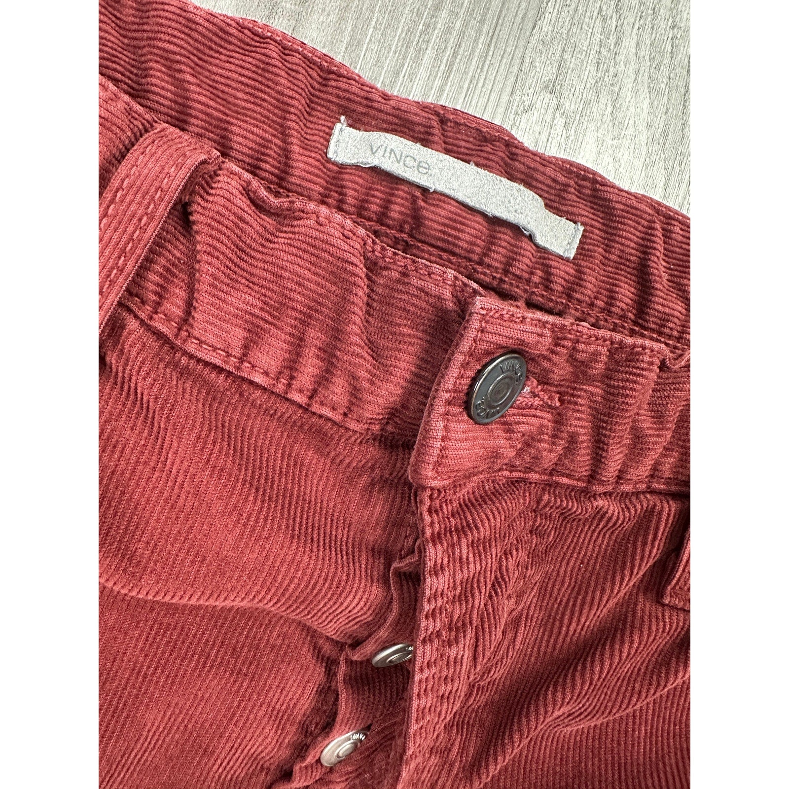 Vince Velvet Corduroy Skinny Fit Made in USA Button Fly Jeans in Brick Red — Size 34 // Preowned