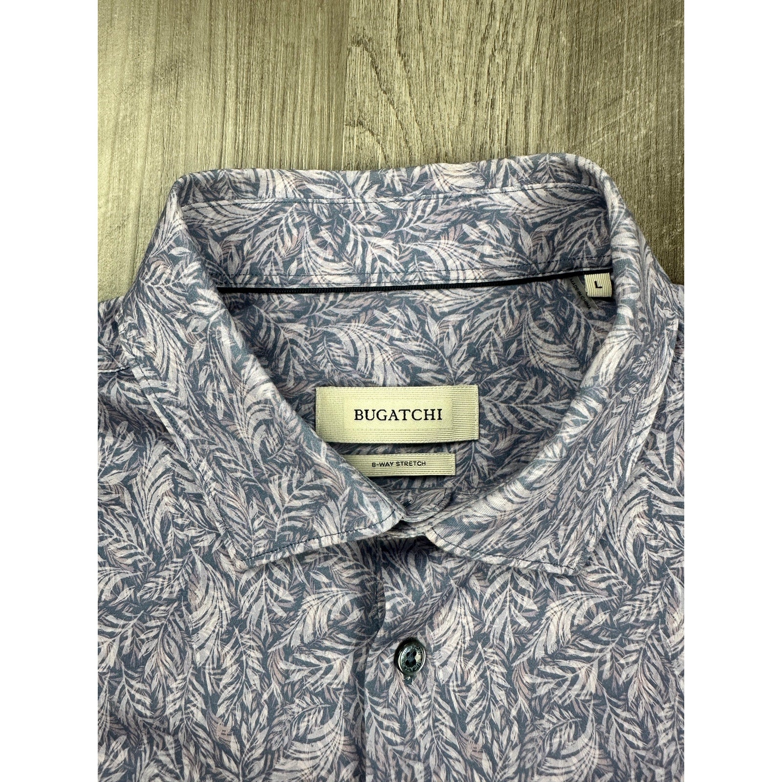 Bugatchi Milo Leaf Print OoohCotton 8-Way Stretch Shirt in Lilac — Size Large