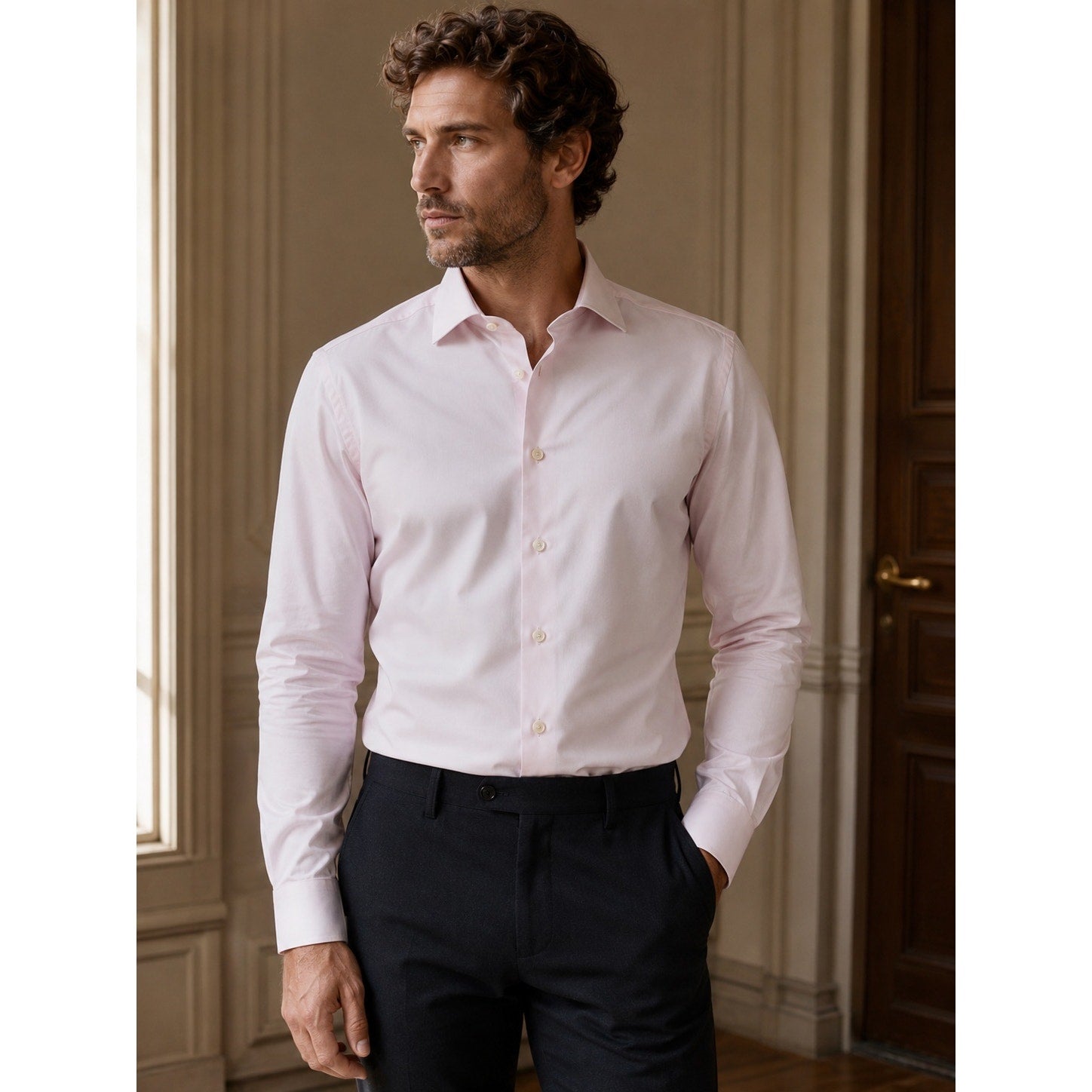Suitsupply Traveller Slim Fit Long Sleeve Button Down in Pink — Size Medium // Preowned