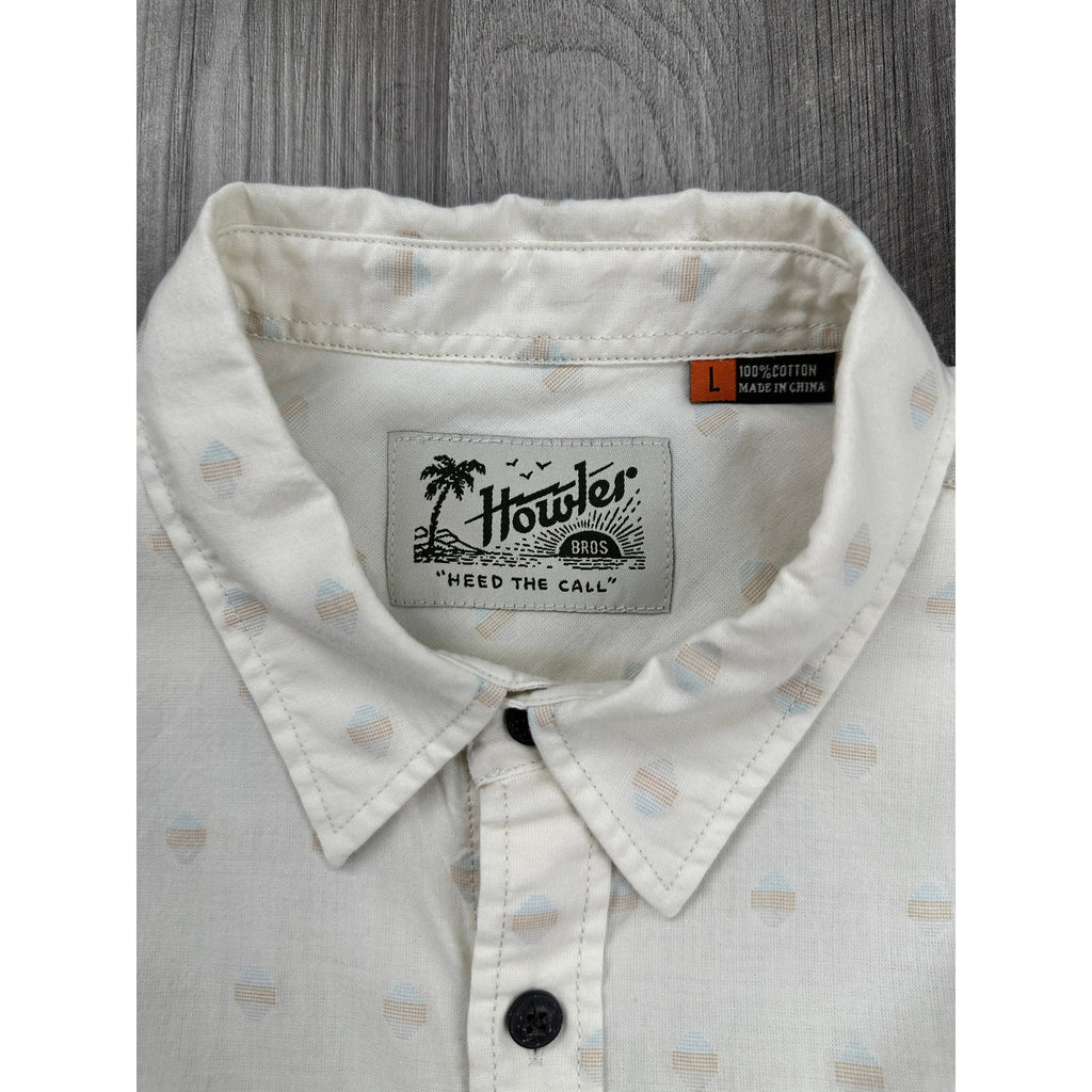 Howler Brothers San Gabriel Short Sleeve Button Down in Sunrise Jacquard Sandston — Size Large