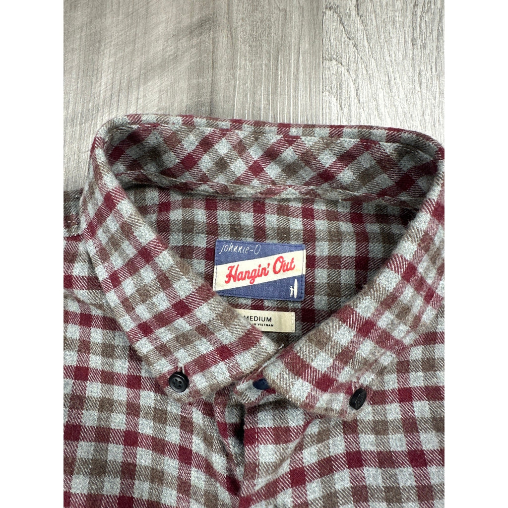 Johnnie-O Dickens Hangin' Out Flannel Checkered Long Sleeve Button Down in Malibu Red — Size Medium // Preowned