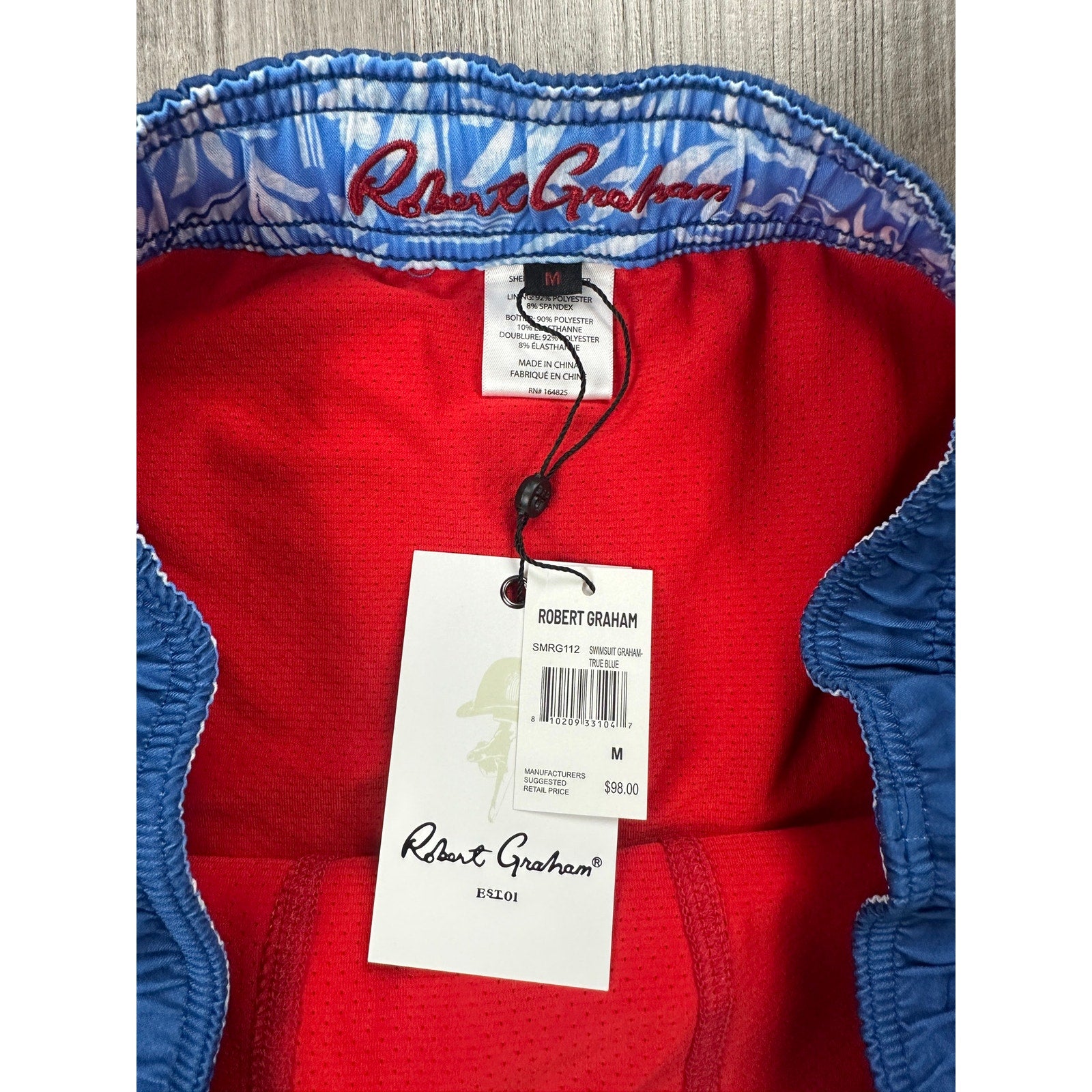 Robert Graham Bulldog Swim Trunks True Blue — Size Medium
