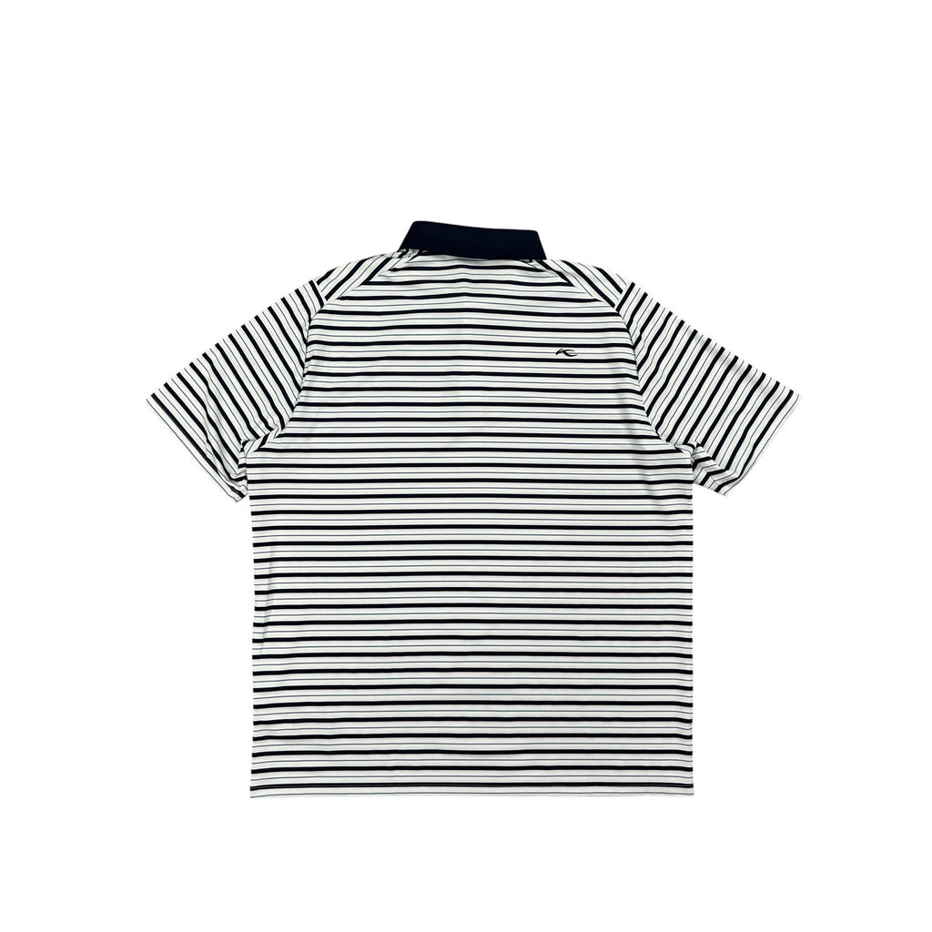 KJUS Luis Multi Stripe Comfort Fit Performance Polo in White, Navy, Slate Blue — Size 56 (2XL)