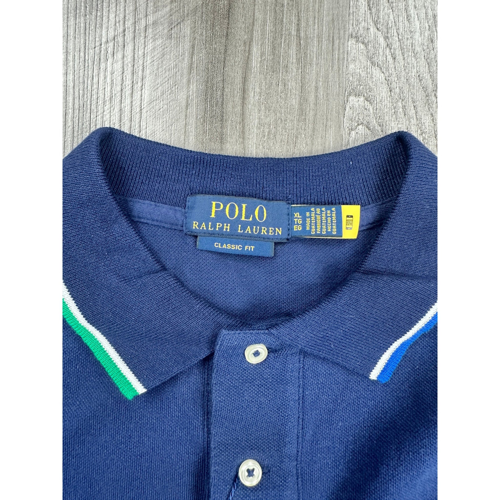 Polo Ralph Lauren Classic Fit Contrast Sleeve Mesh Knit Polo in Navy — Size XL