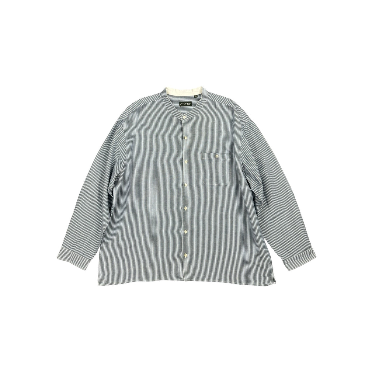 Orvis Band Collar Linen Blend Striped Long Sleeve Button Down Shirt — Size 2XL // Preowned