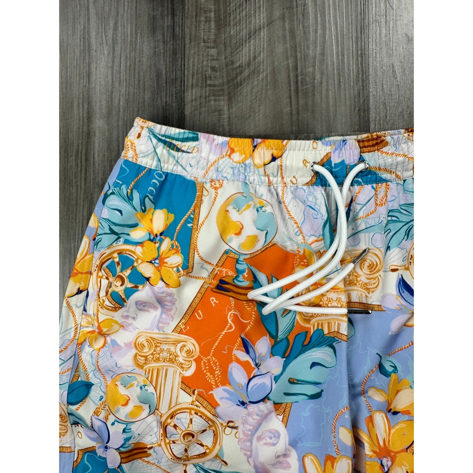 Robert Graham Floral Gold Treasure Swim Trunks — Size Medium