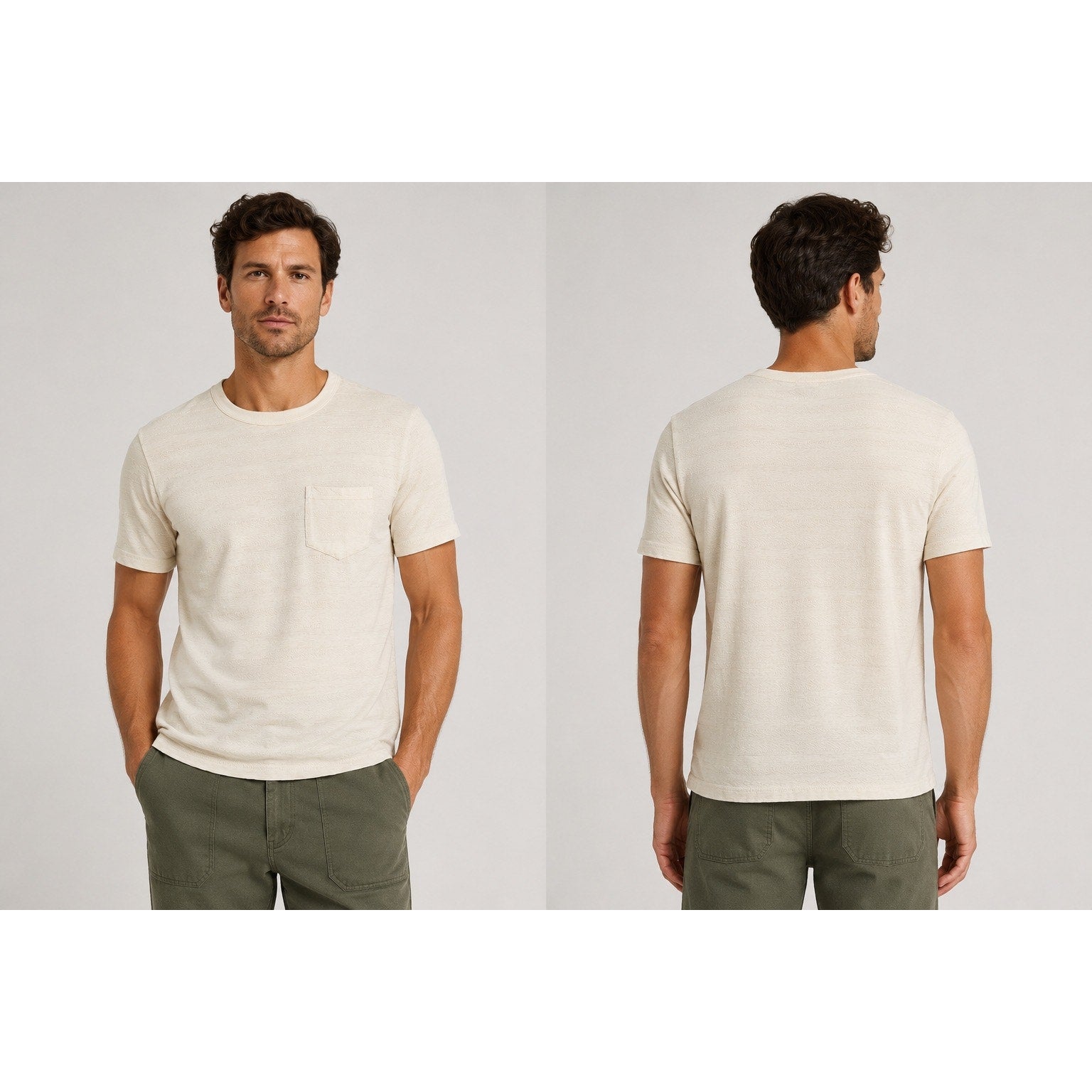 Buck Mason Vintage Jacquard Textured Stripe Pocket Tee in Cream — Size Large // Preowned