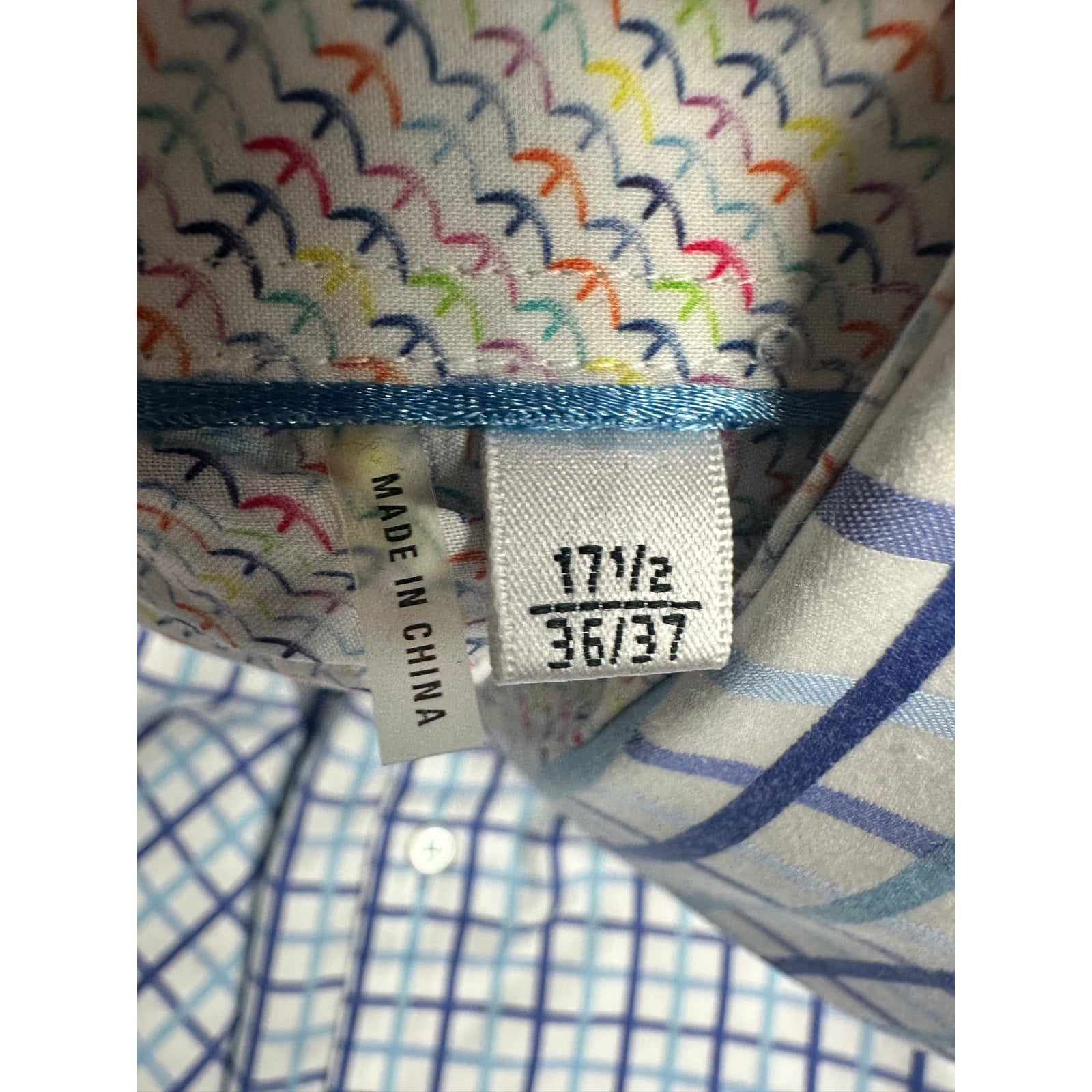 Bugatchi Uomo Long Sleeve Check Dress Shirt in Blue White Plaid — Size 17.5 36/37