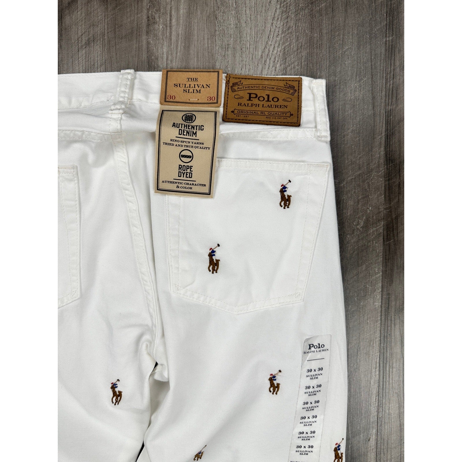 Polo Ralph Lauren Sullivan Slim Pony AOP Stitched Jean in White — Size 30x30