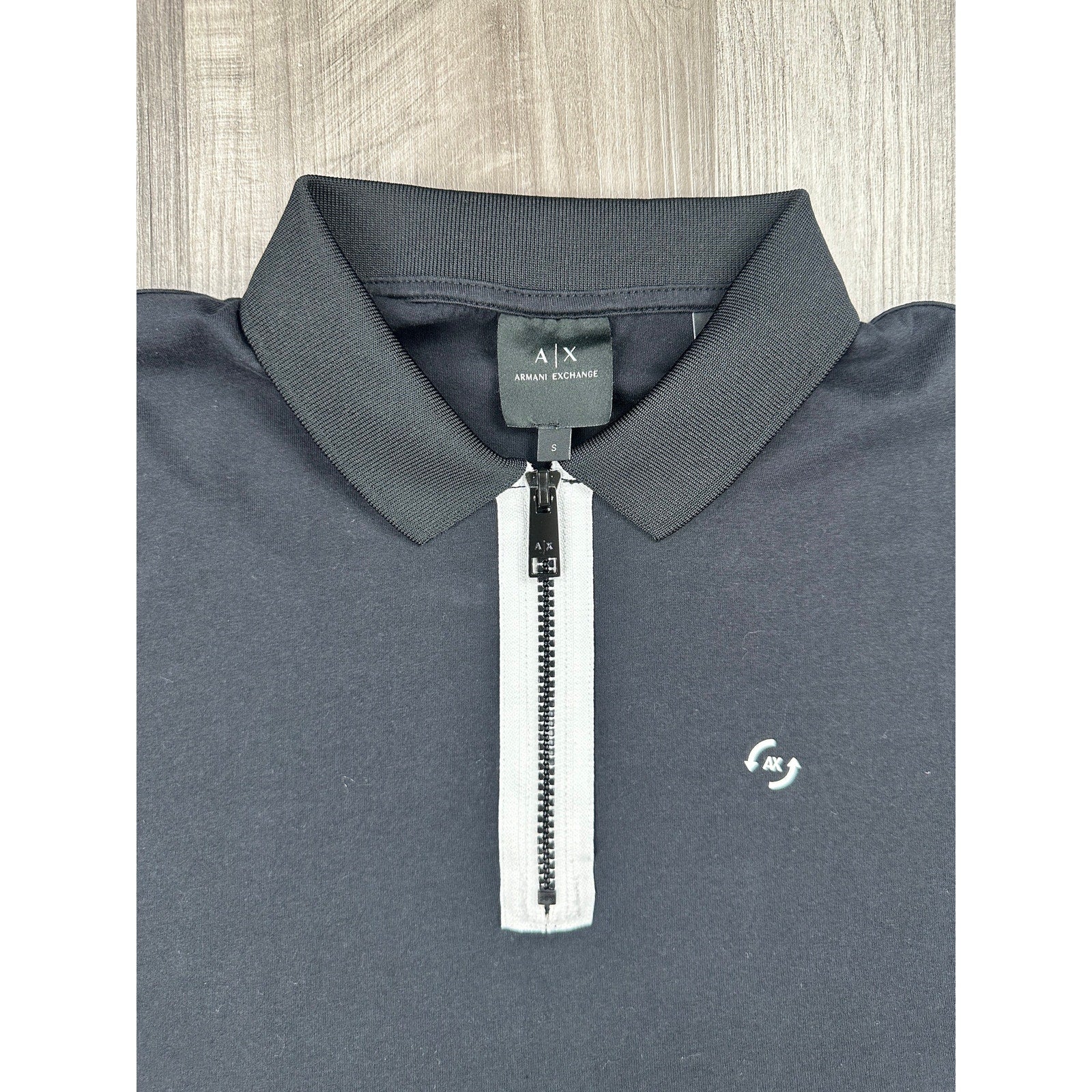 Armani Exchange Relaxed Fit Zip Front Polo in Black — Size Small // Preowned