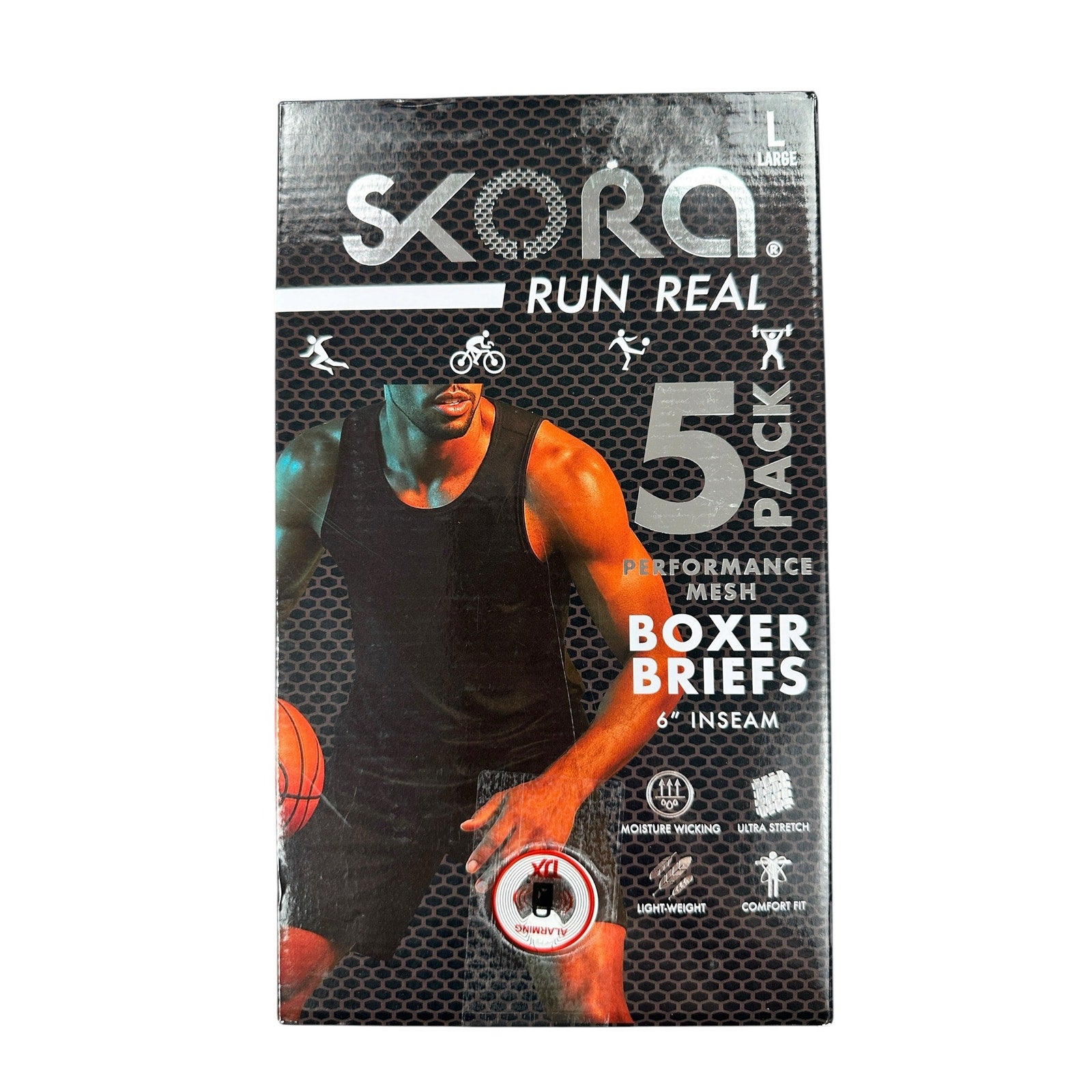Skora Run Real Performance Mesh 6-Inch Boxer Briefs 5-Pack — Size Large