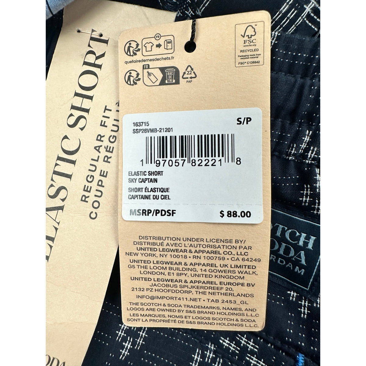 Scotch & Soda Regular Fit Elastic Sky Captain Shorts — Size Small