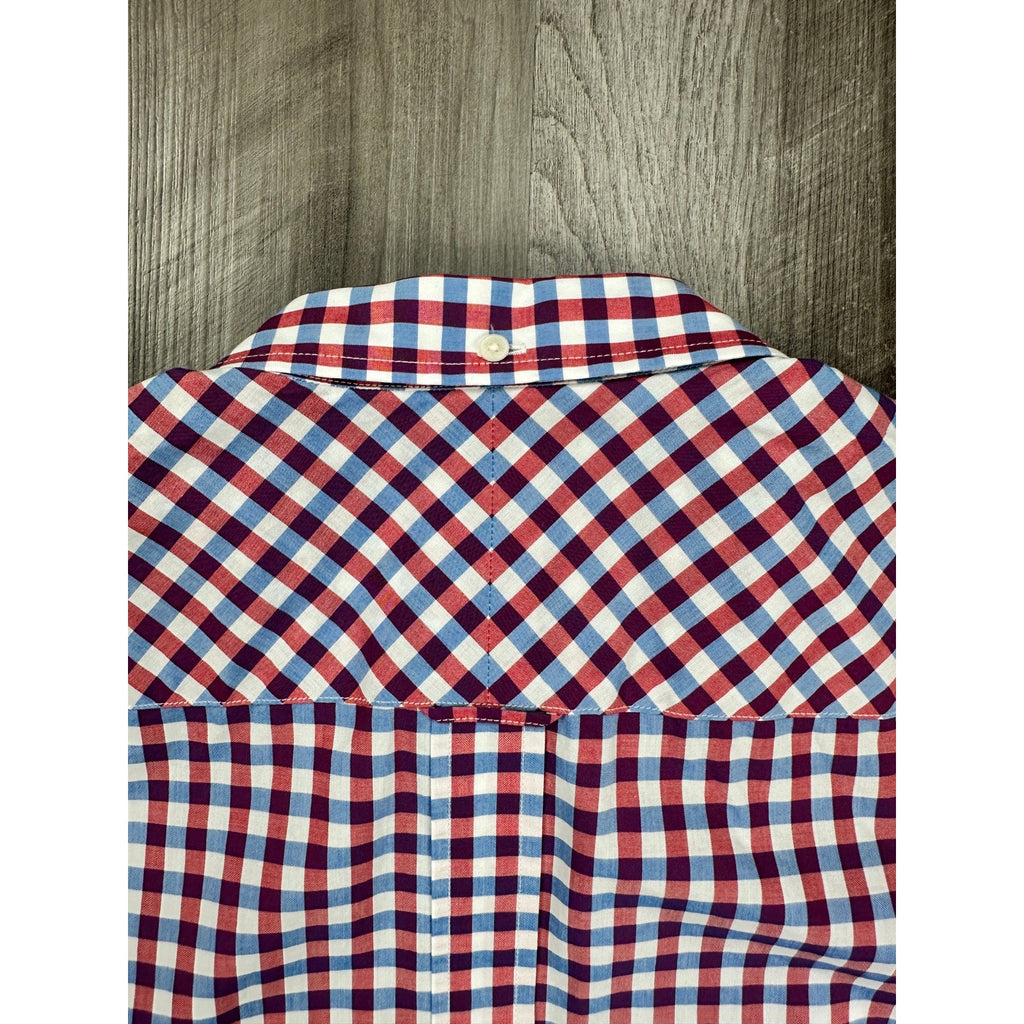 Fred Perry Gingham Short Sleeve Button Down in Dark Red Blue White — Size XL // Preowned
