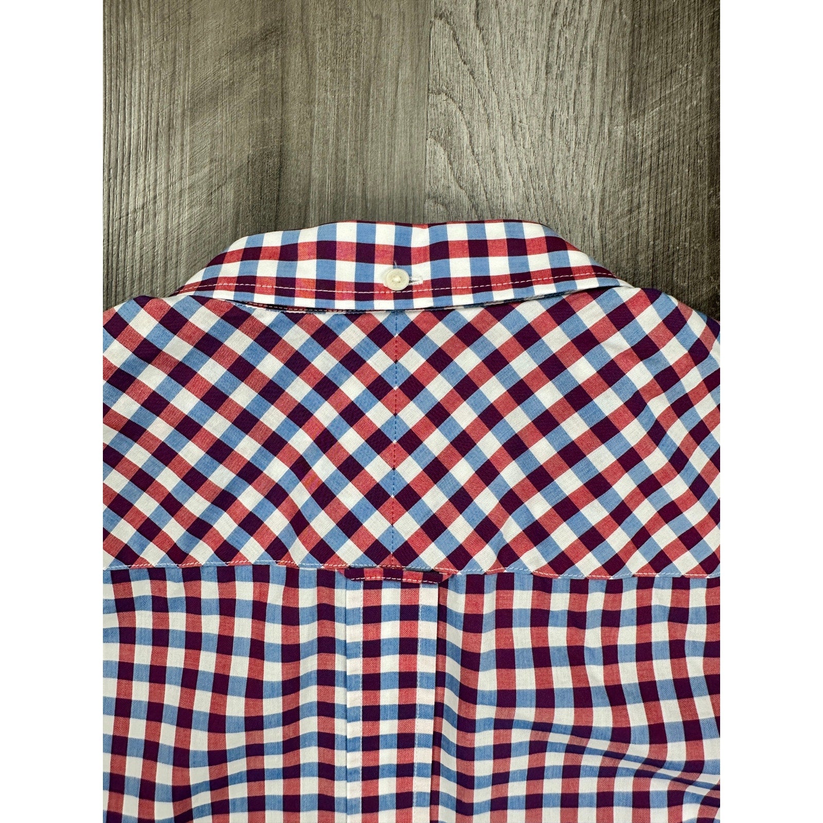 Fred Perry Gingham Short Sleeve Button Down in Dark Red Blue White — Size XL // Preowned