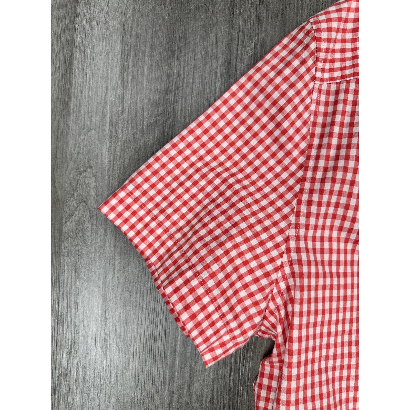 Lacoste Short Sleeve Regular Fit Gingham Poplin Shirt in Red, White — Size XL // Preowned