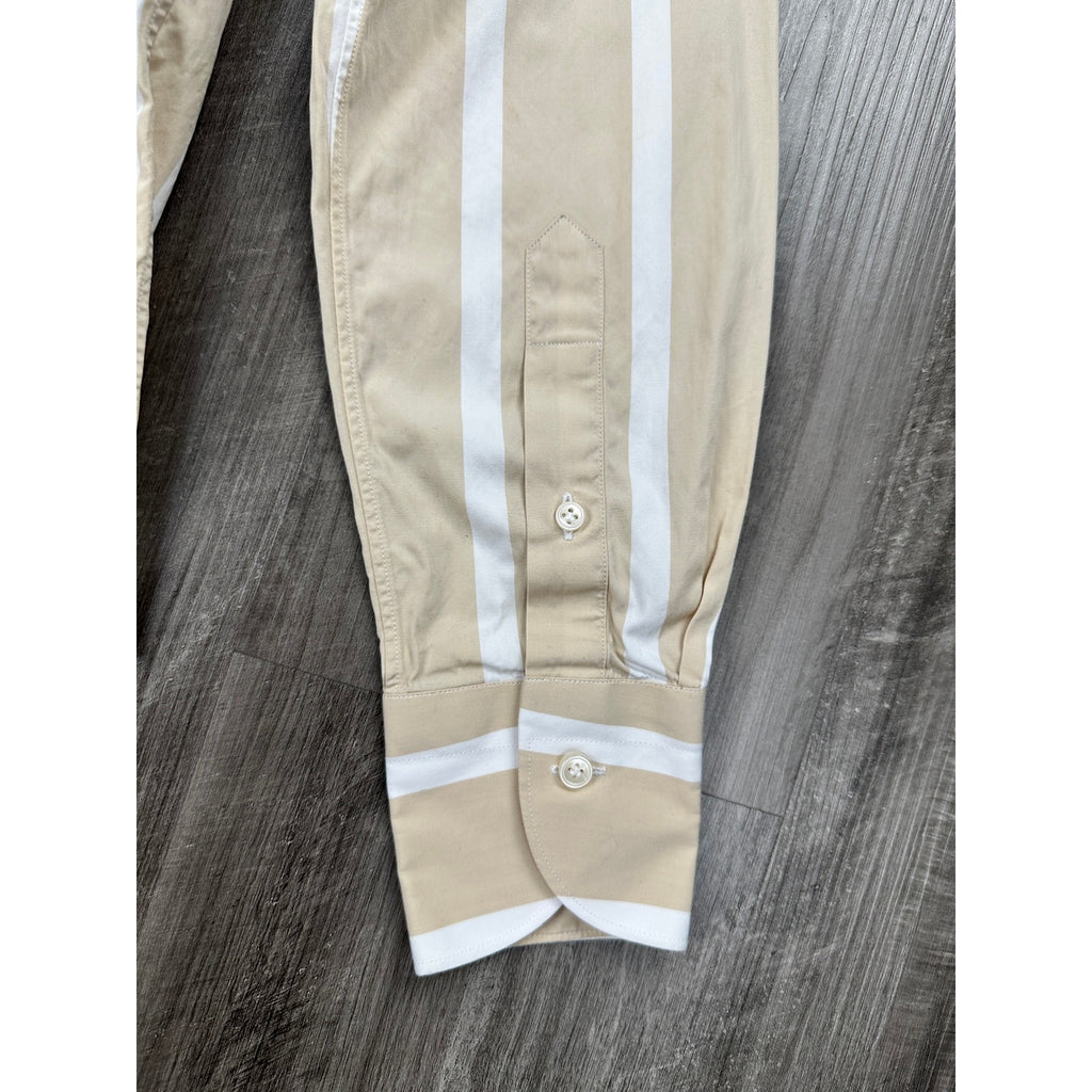 Suitsupply Albini 1876 Egyptian Cotton Extra Slim Fit Casual Long Sleeve Shirt in Tan and White — Size 14.5/15 // Preowned