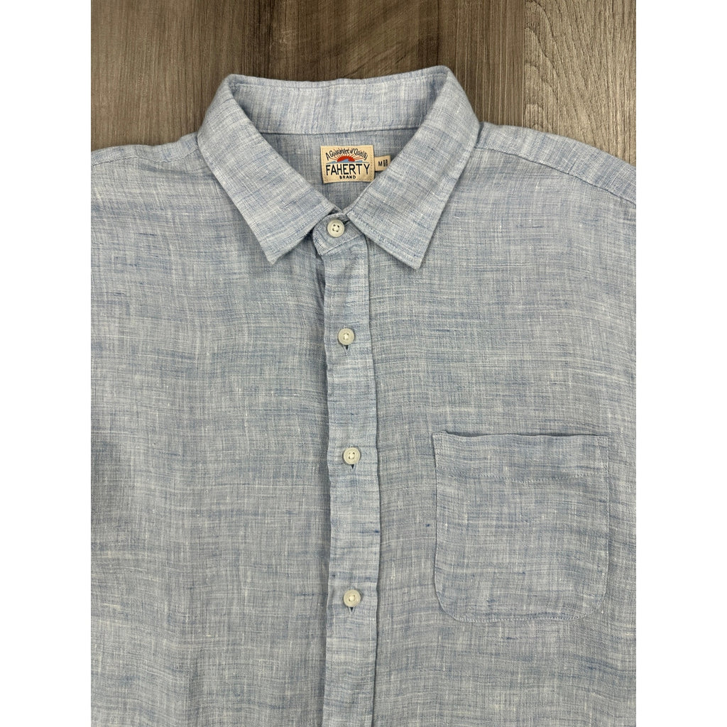 Faherty Laguna Linen Long Sleeve Shirt in Light Blue — Size Medium // Preowned