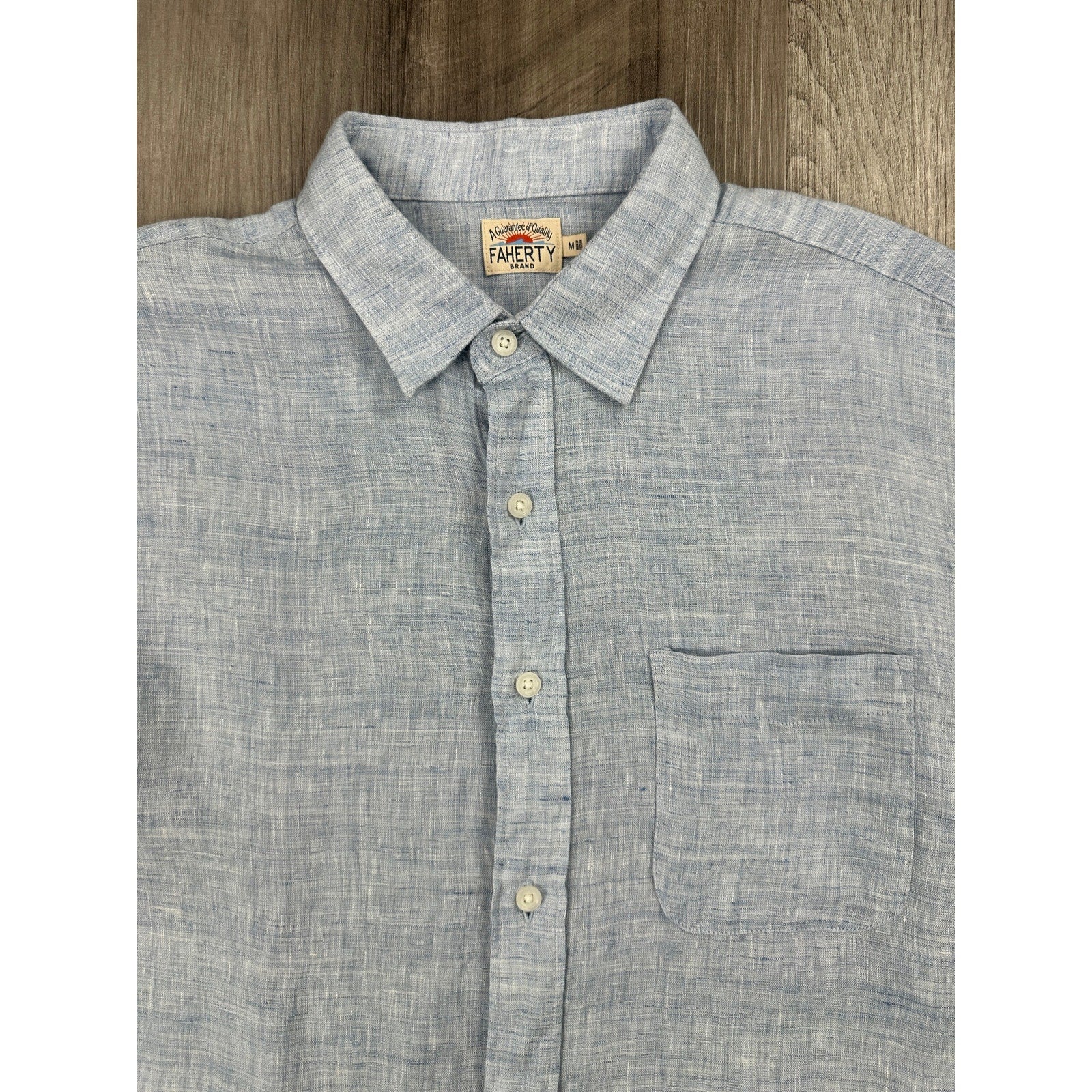 Faherty Laguna Linen Long Sleeve Shirt in Light Blue — Size Medium // Preowned
