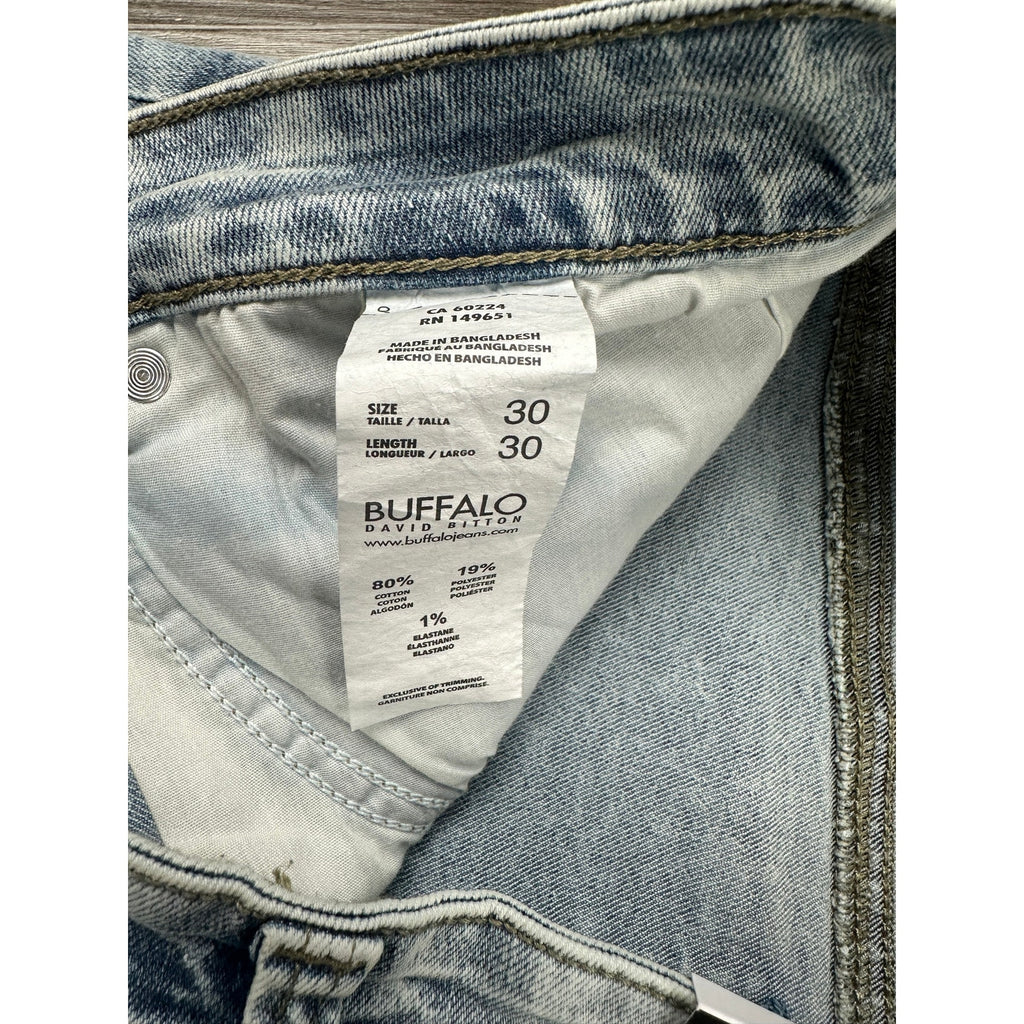 Buffalo David Bitton Slim Ash Stretch Jeans in Bleached and Blasted — Size 30x30