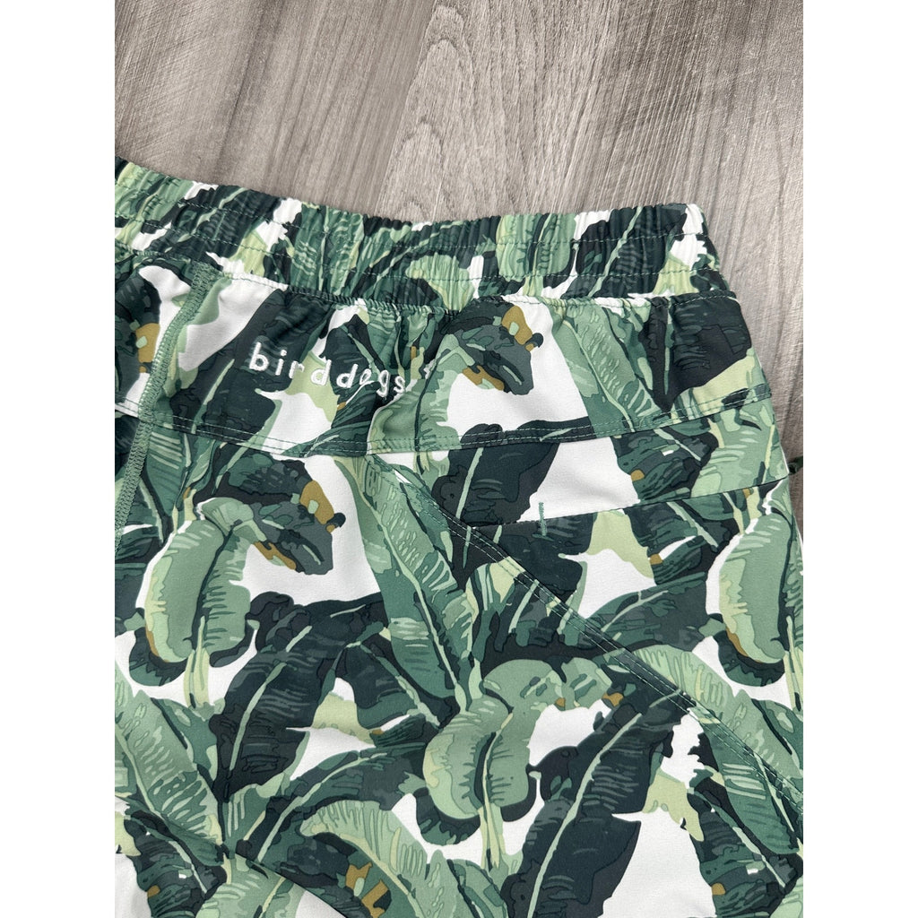 Birddogs Tropical Lined Gym Training Shorts in Greens, Tan and White — Size Large Extended // Preowned