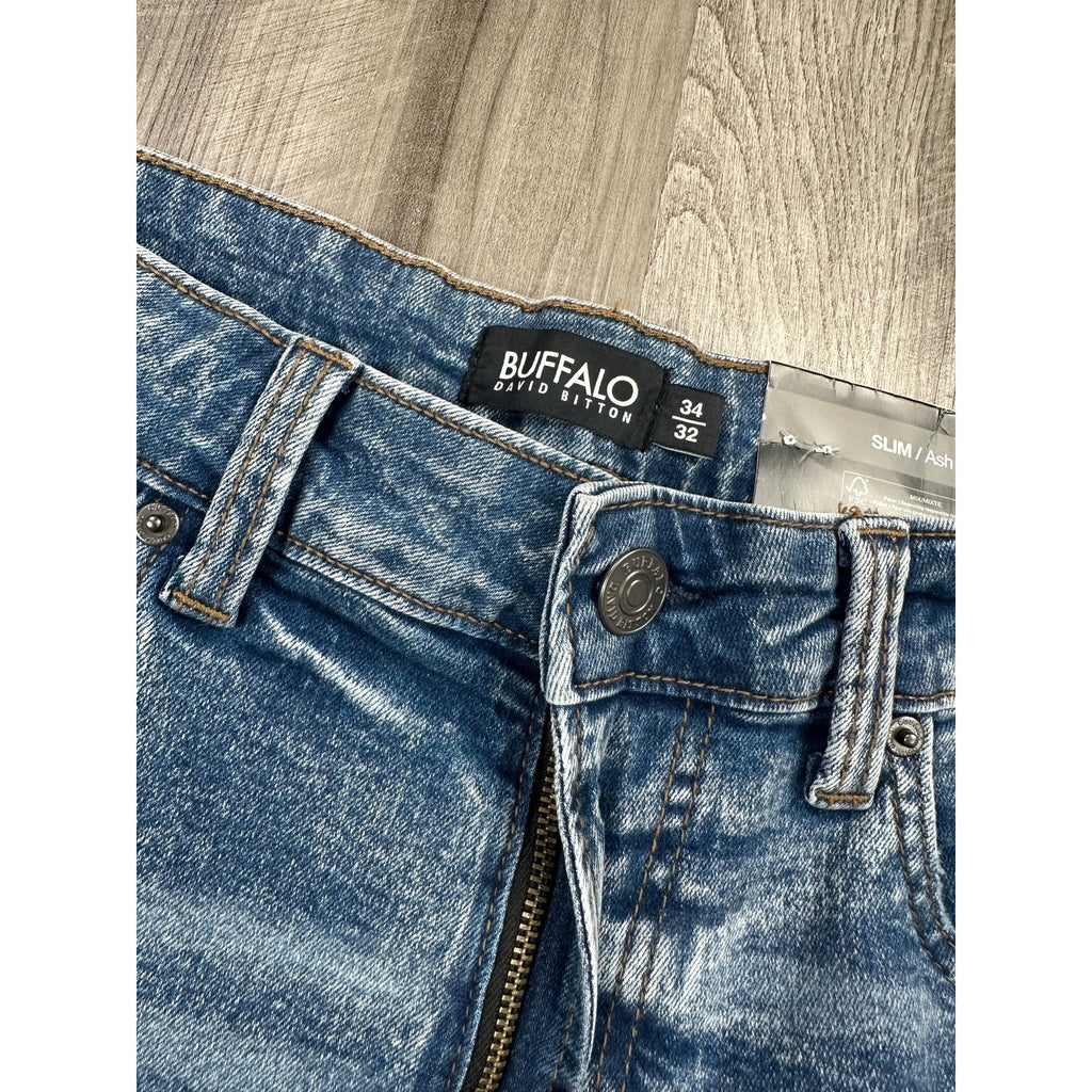 Buffalo David Bitton Slim Ash Stretch Jeans in Marbled and Sanded — Size 34x32