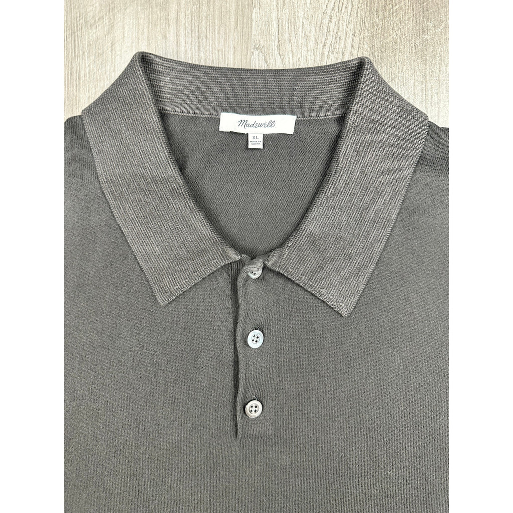 Madewell Garment Dyed Three Button Polo Sweater in Charcoal — Size XL // Preowned