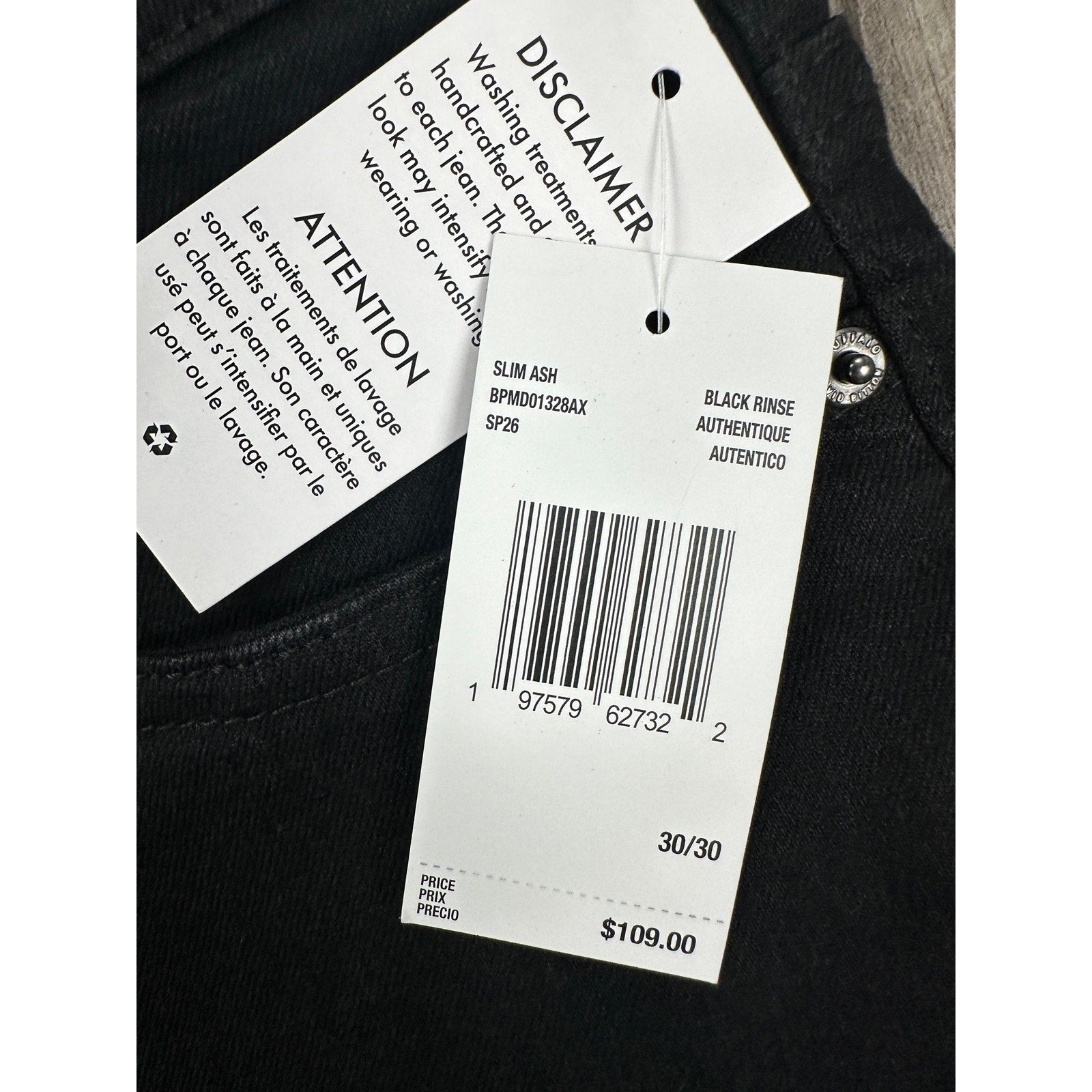 Buffalo David Bitton Ash Slim Stretch Jean in Black Rinse — Size 30x30