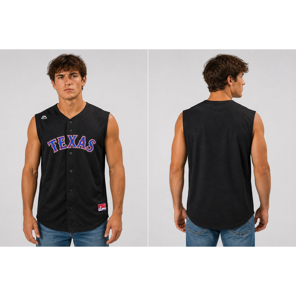Majestic Texas Rangers Cool Base Blackout Sleeveless Mesh Jersey — Size L