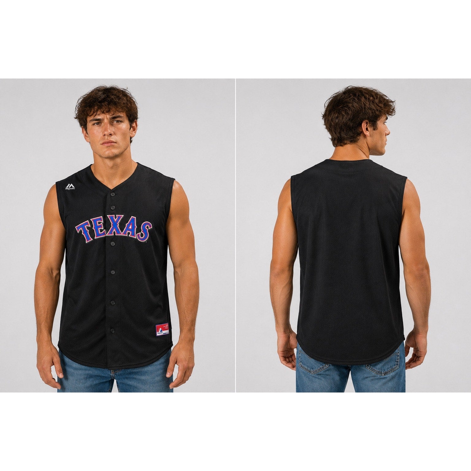 Majestic Texas Rangers Cool Base Blackout Sleeveless Mesh Jersey — Size L