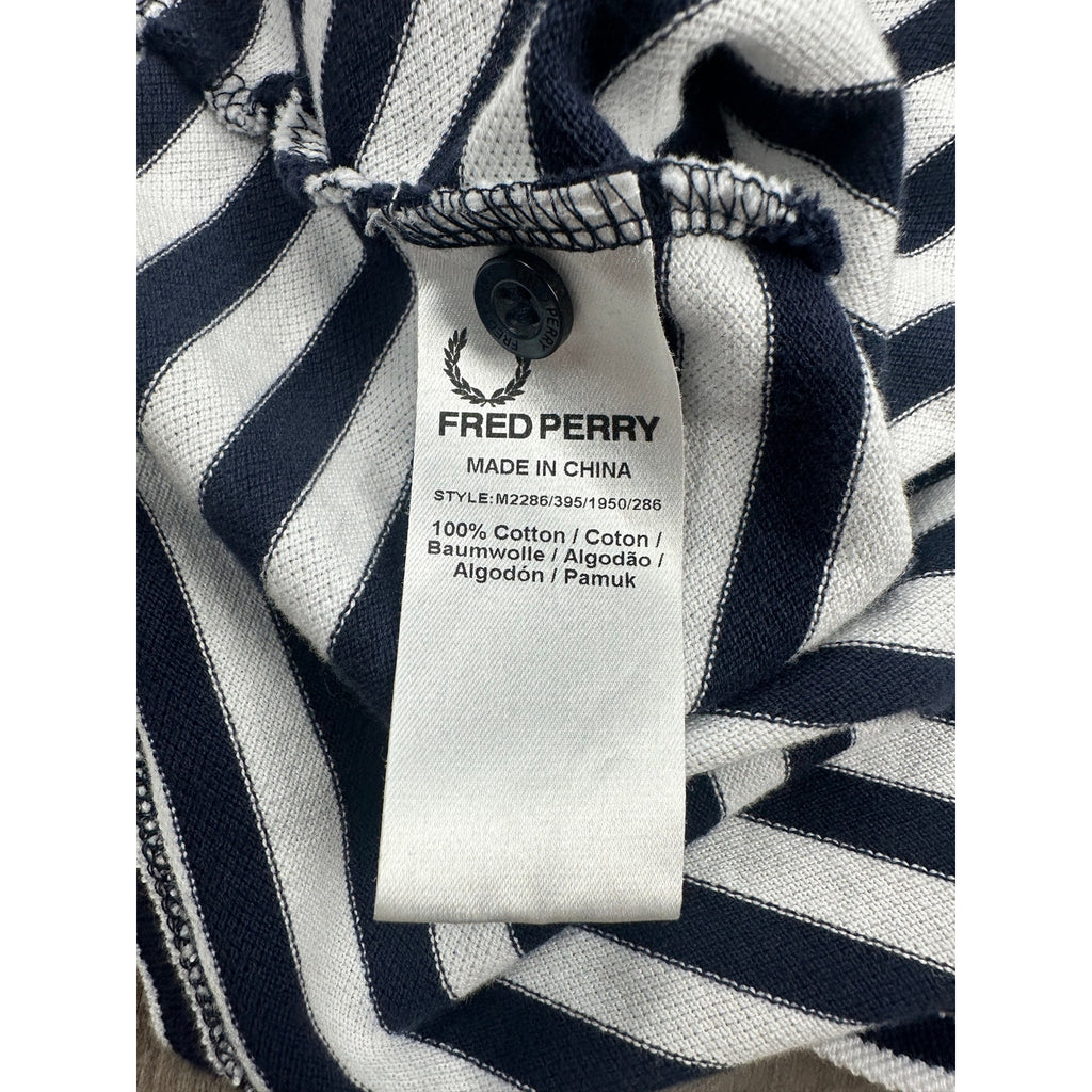 Fred Perry Slim Fit Striped Pique Polo in Navy White Red Blue — Size XL // Preowned