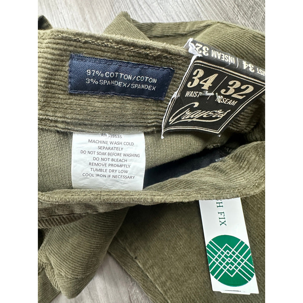 Grayers Burlington Stretch Corduroy Five Pocket Pants in Dusty Olive — Size 34x32