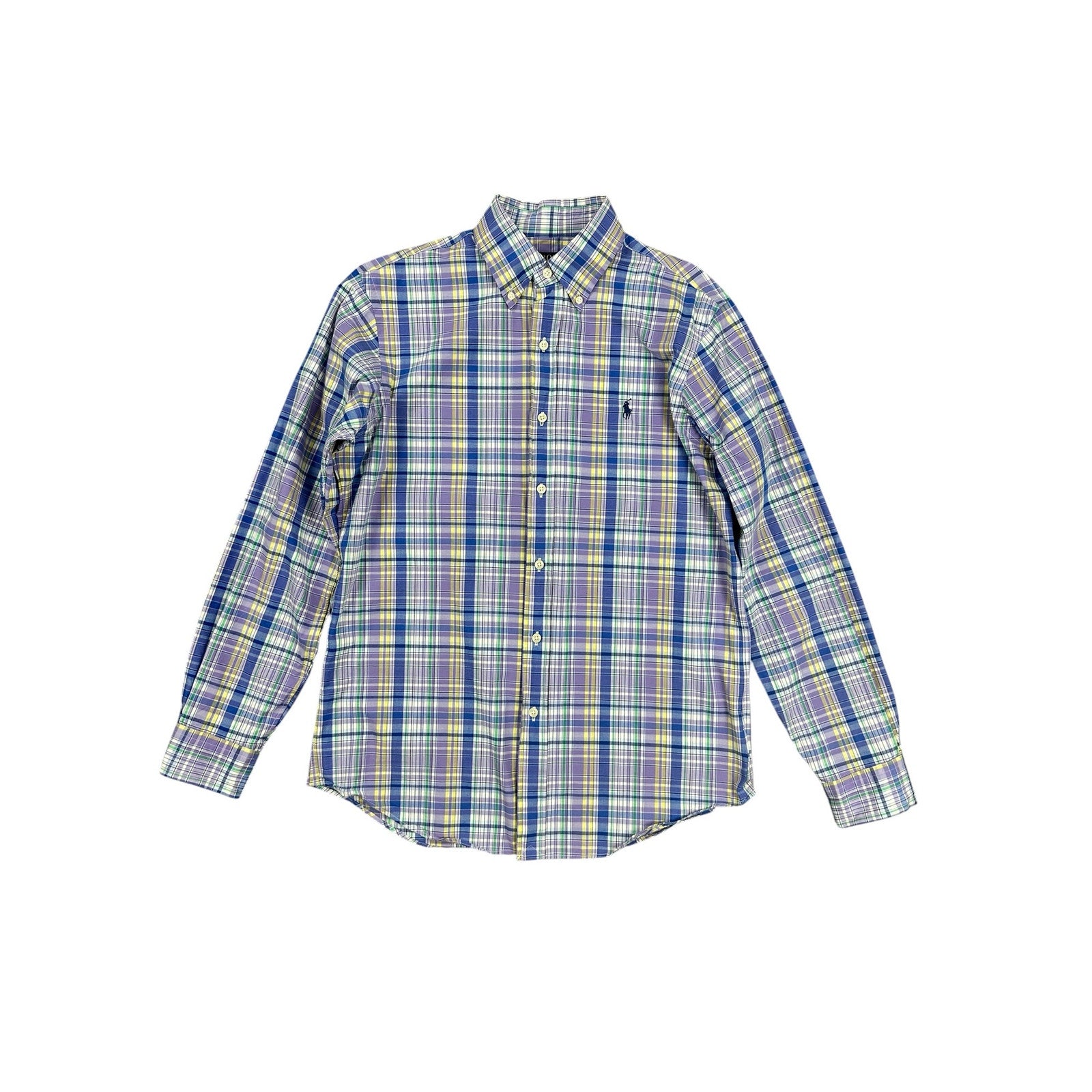 Polo Ralph Lauren Classic Fit Plaid Long Sleeve Button Down in Purple Blue Yellow Green White — Size Small // Preowned