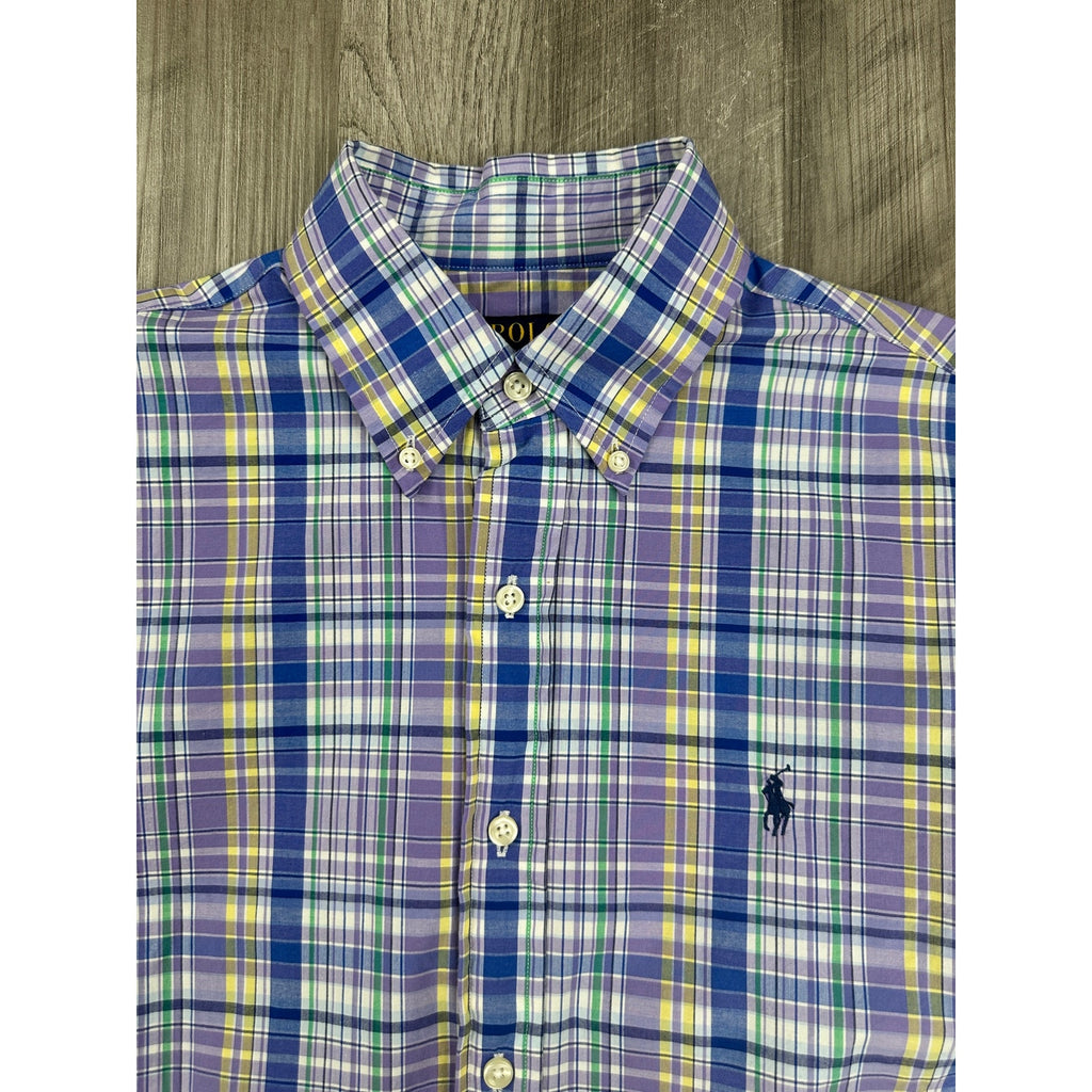 Polo Ralph Lauren Classic Fit Plaid Long Sleeve Button Down in Purple Blue Yellow Green White — Size Small // Preowned