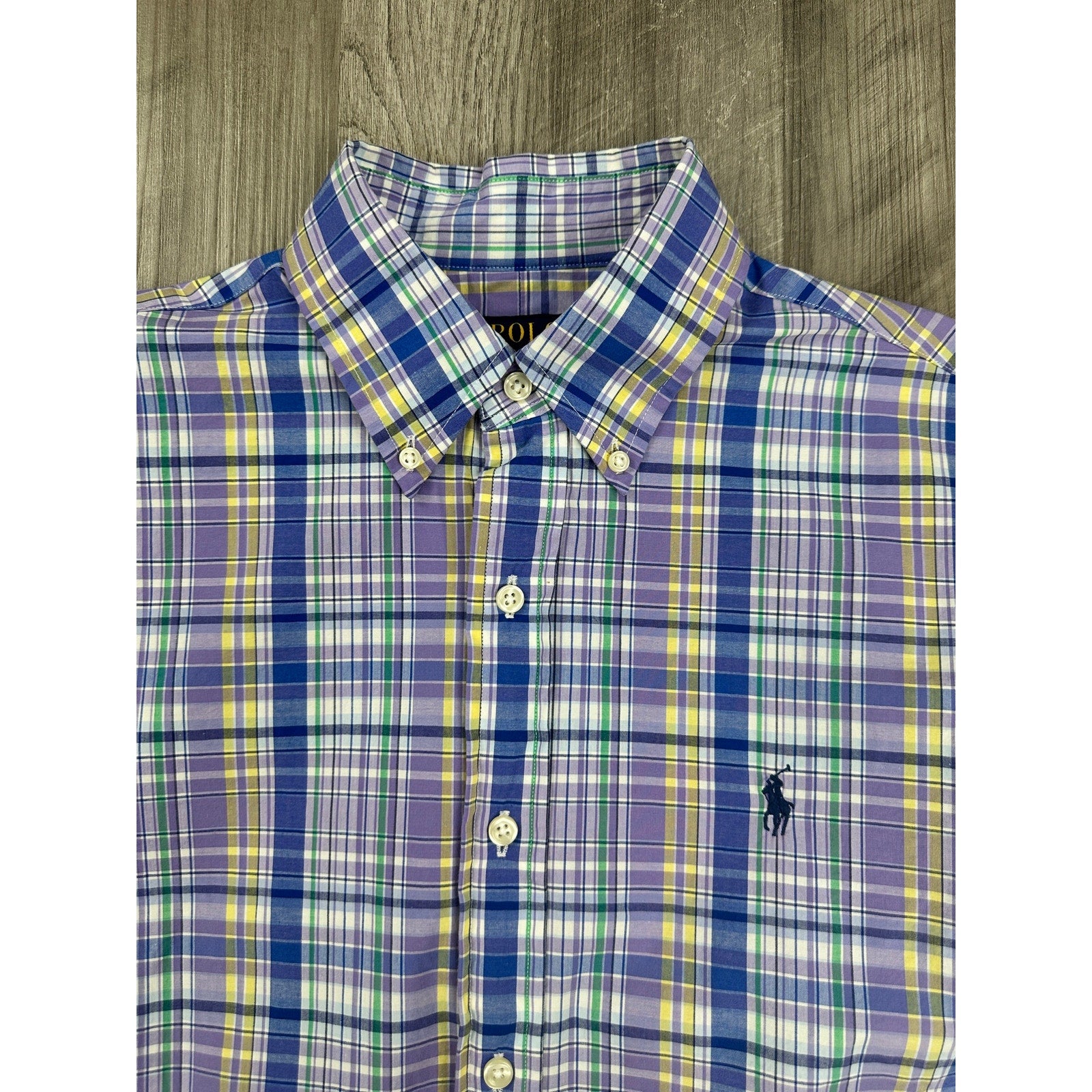 Polo Ralph Lauren Classic Fit Plaid Long Sleeve Button Down in Purple Blue Yellow Green White — Size Small // Preowned