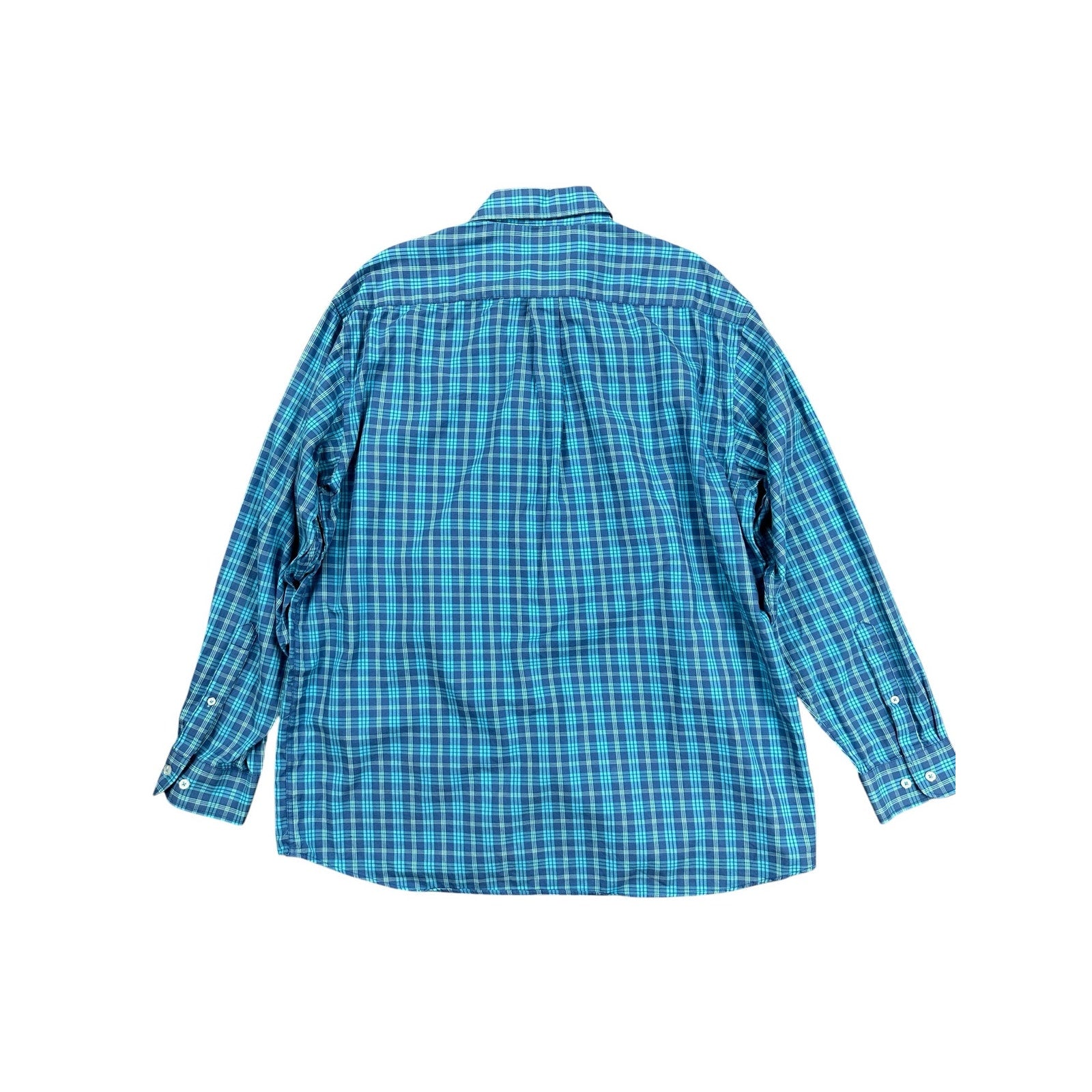 Southern Marsh Plaid Cotton Button-Down in Slate Blue & Turquoise — XL