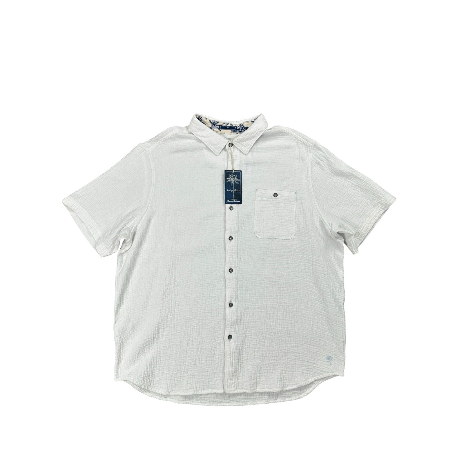 Tommy Bahama Indigo Palms Beachside Cruiser Cotton Gauze Short Sleeve Button Down in White — Size 2XL
