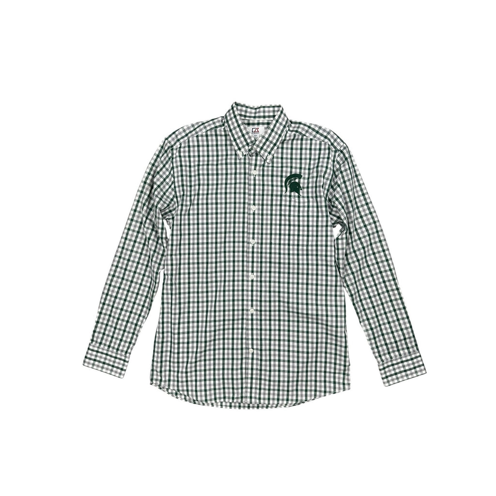 Cutter & Buck Michigan State Spartans Gingham Check Long Sleeve Button Down Shirt — Size Small // Preowned