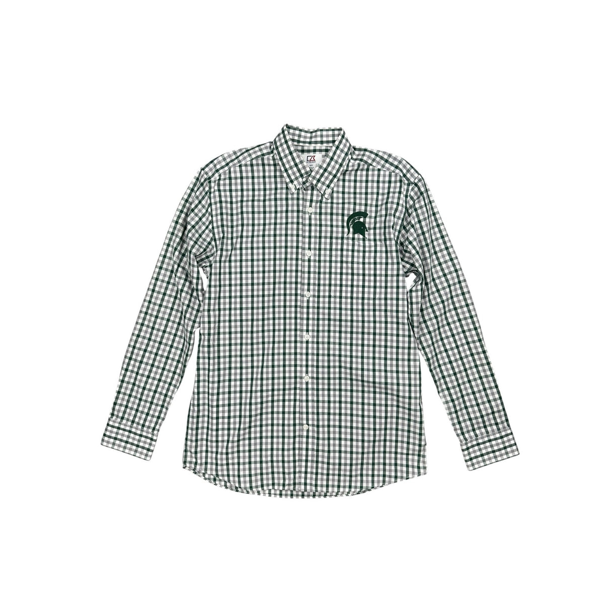 Cutter & Buck Michigan State Spartans Gingham Check Long Sleeve Button Down Shirt — Size Small // Preowned