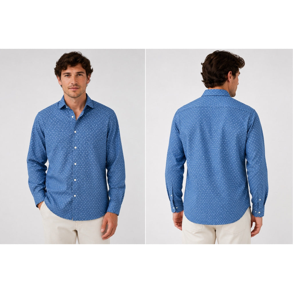 Proper Cloth Starburst Long Sleeve Shirt in Vintage Wash Blue, White — Size 2XL // Preowned