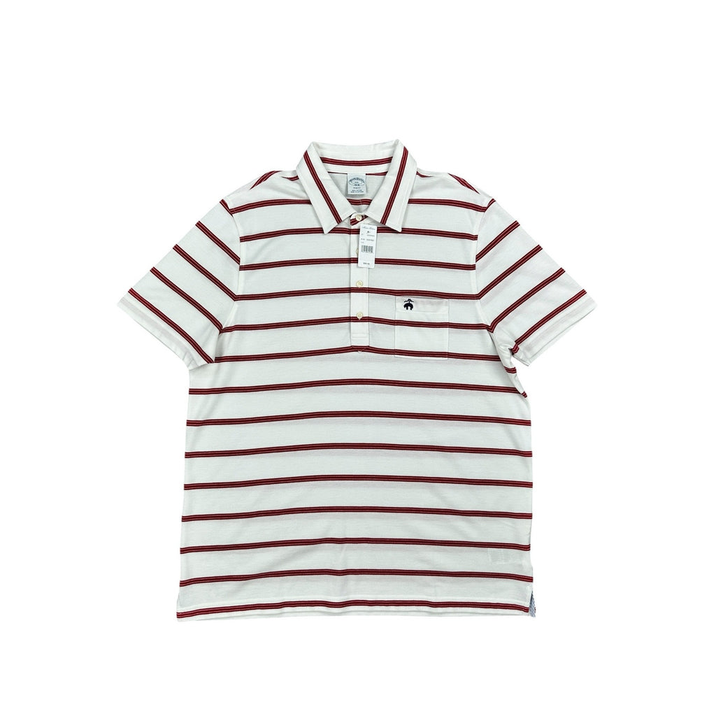 Brooks Brothers Slim Fit Striped Pique Polo in White, Red — Size 2XL