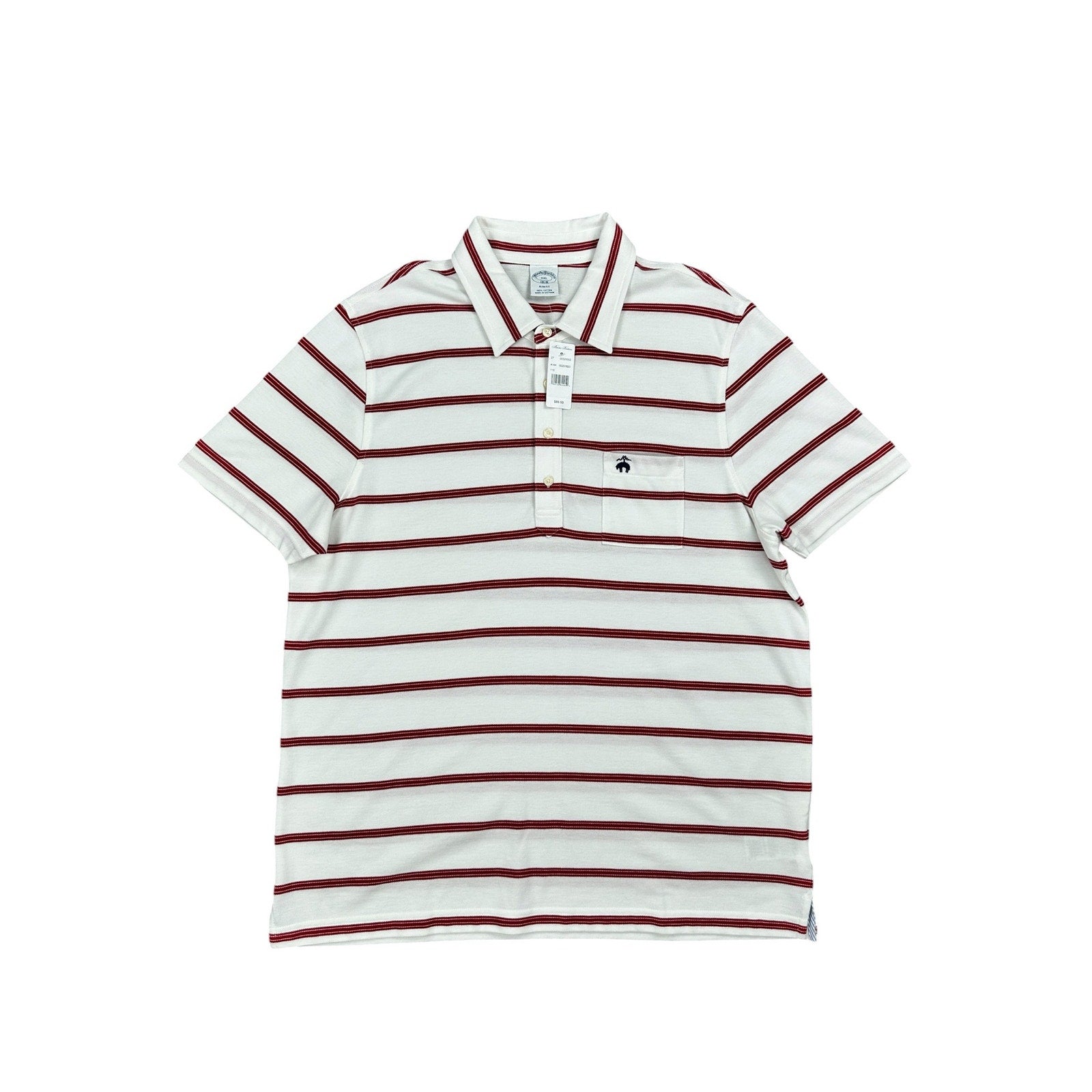 Brooks Brothers Slim Fit Striped Pique Polo in White, Red — Size 2XL