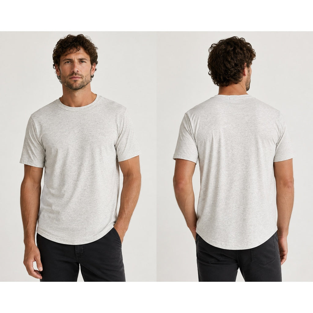 Buck Mason Pima Curved Hem Tee in Heather Oatmeal — Size Small