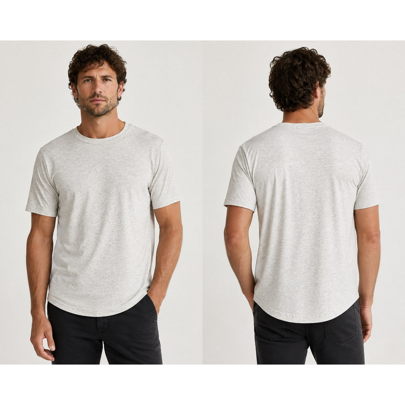 Buck Mason Pima Curved Hem Tee in Heather Oatmeal — Size Small